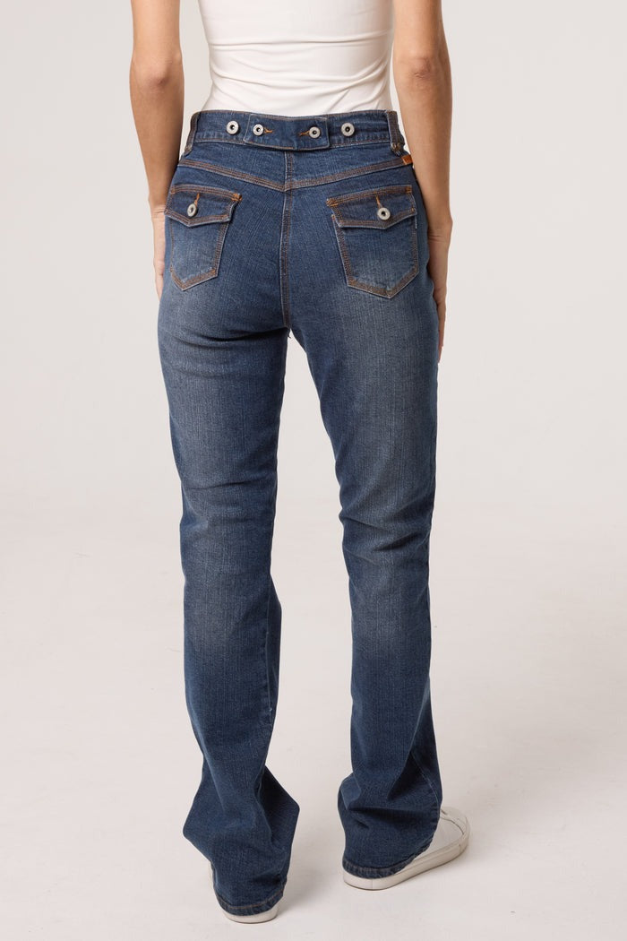 Double Button Waistband Pocket Jeans