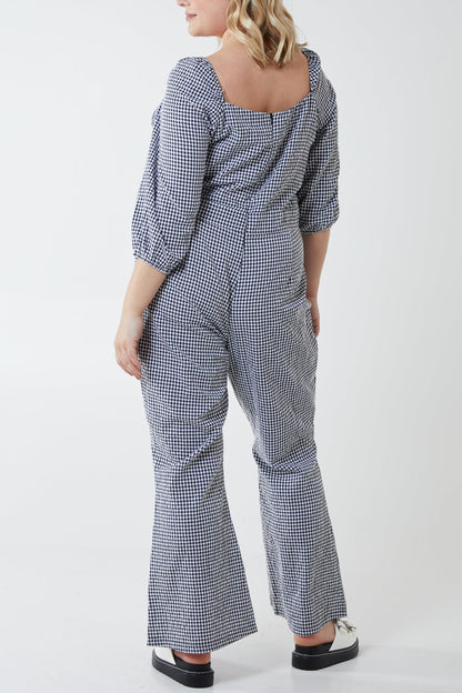 Curve Gingham Sweetheart Neckline Jumpsuit