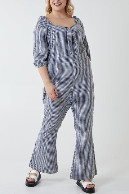 Curve Gingham Sweetheart Neckline Jumpsuit