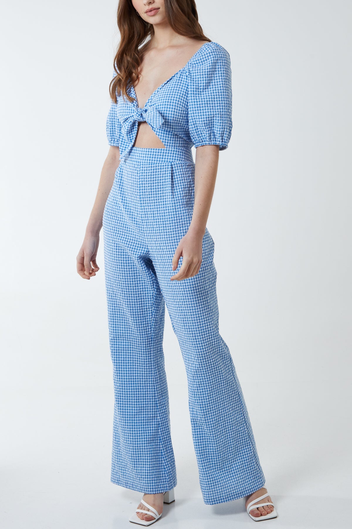 Vichy Gingham Tie Front Jumpsuit