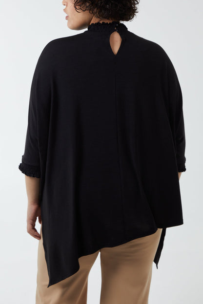 Curve Asymmetric Hem Shirred Knit Top