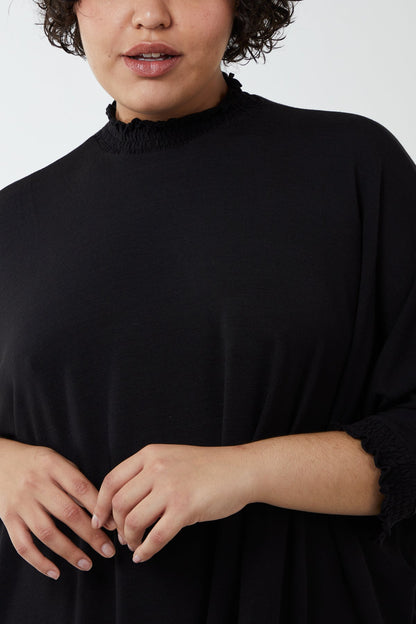 Curve Asymmetric Hem Shirred Knit Top