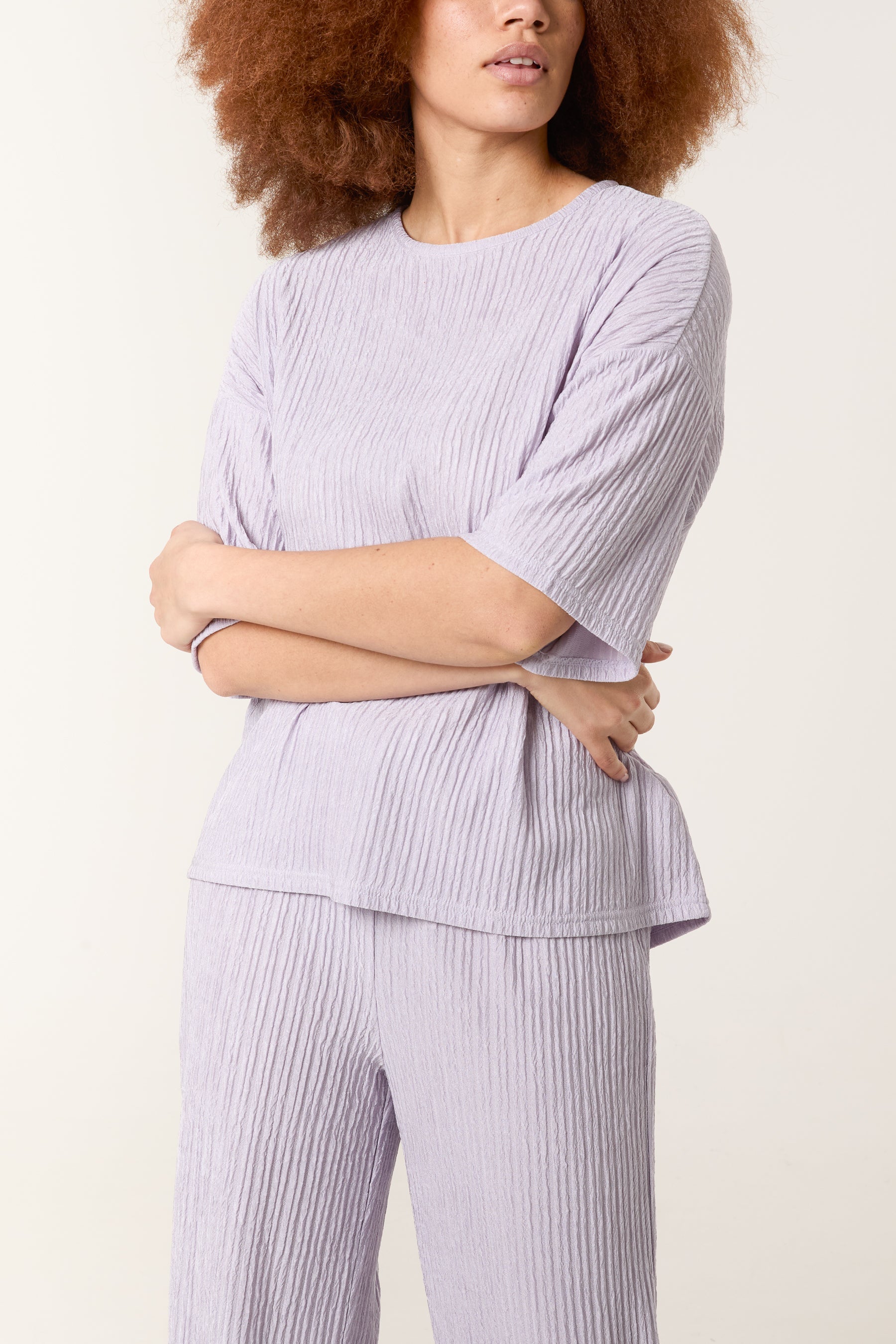 Textured T-Shirt & Trouser Set