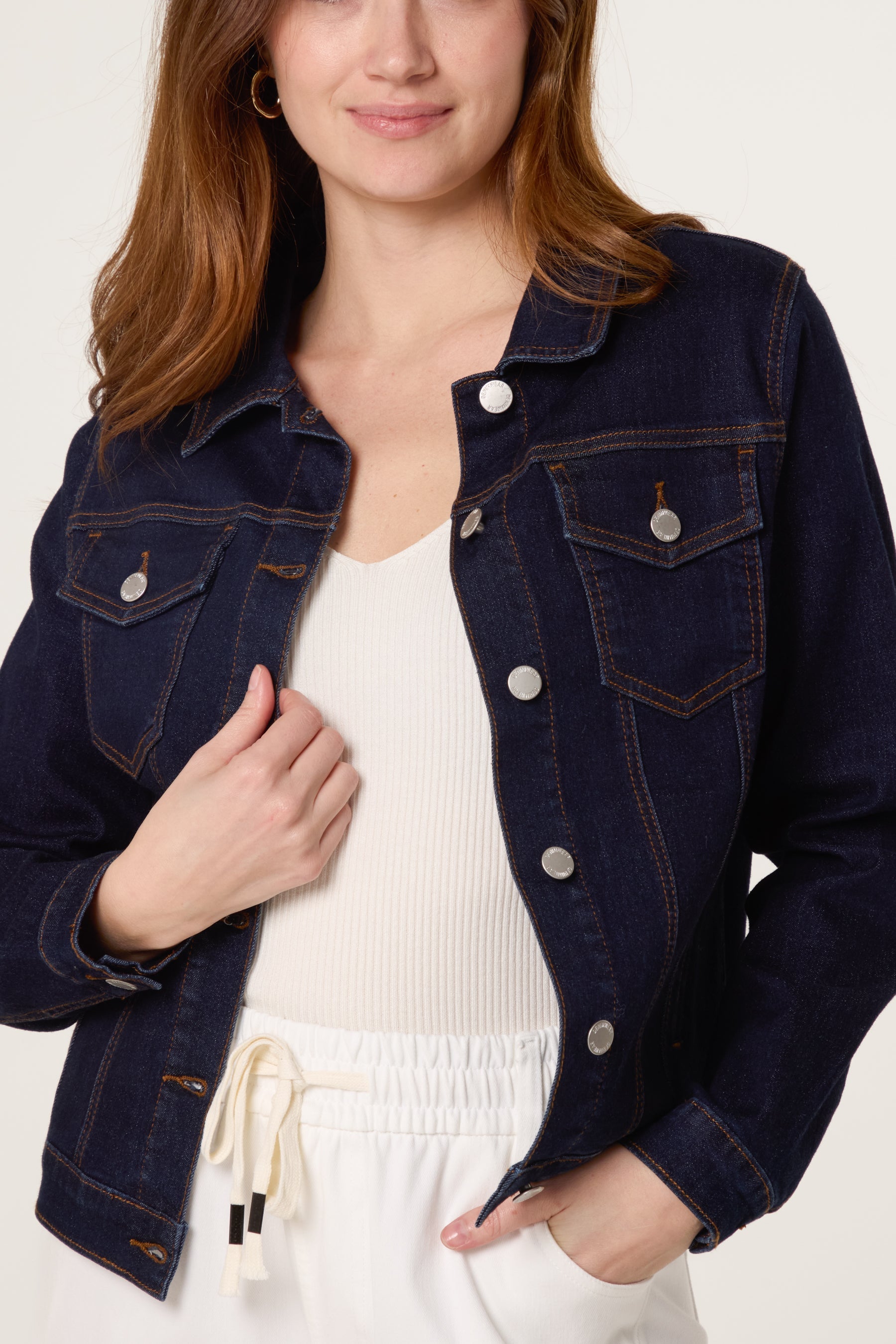 Boxy Contrast Stitch Stretch Denim Jacket