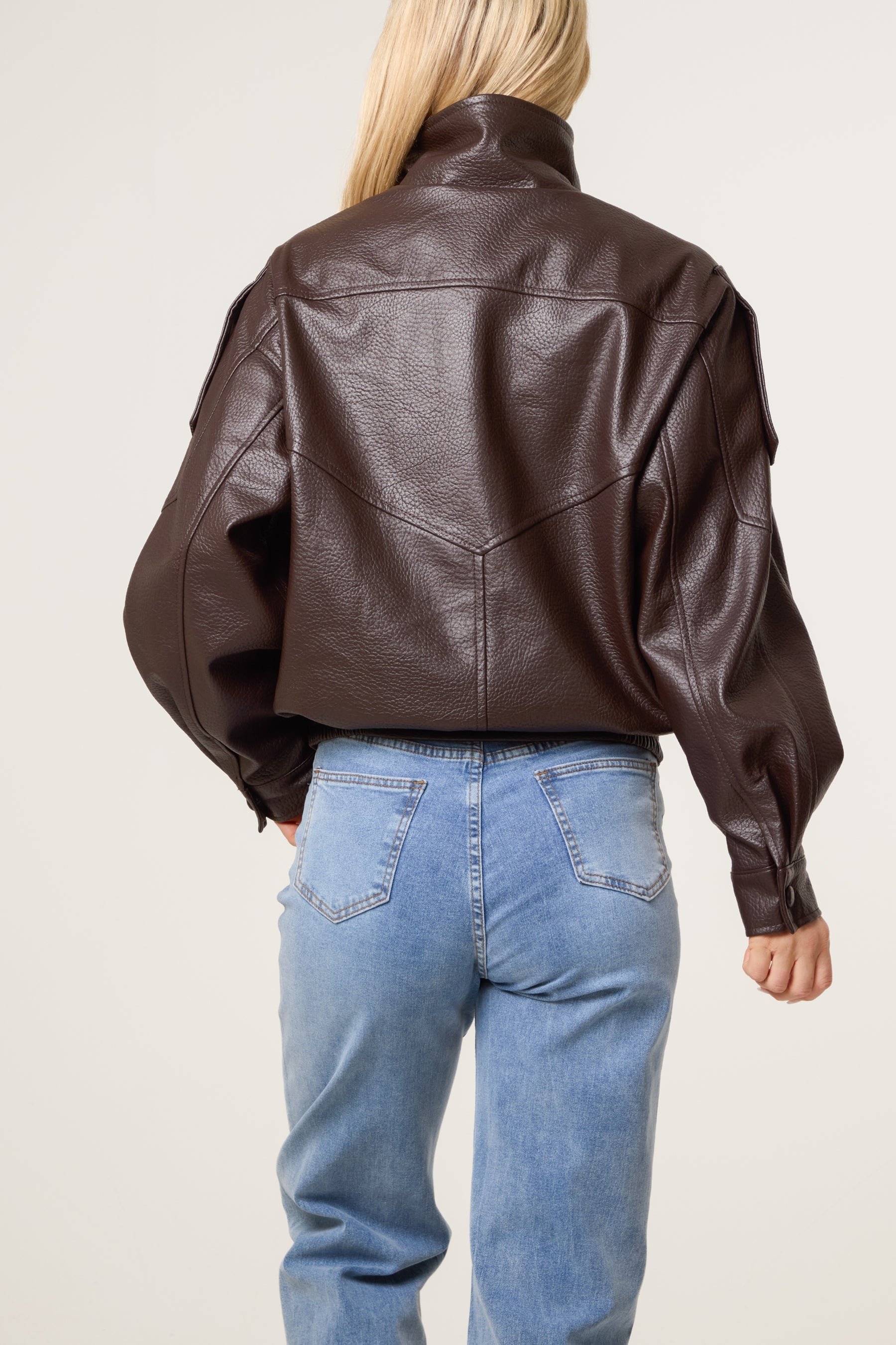 High Collar Faux Leather Jacket