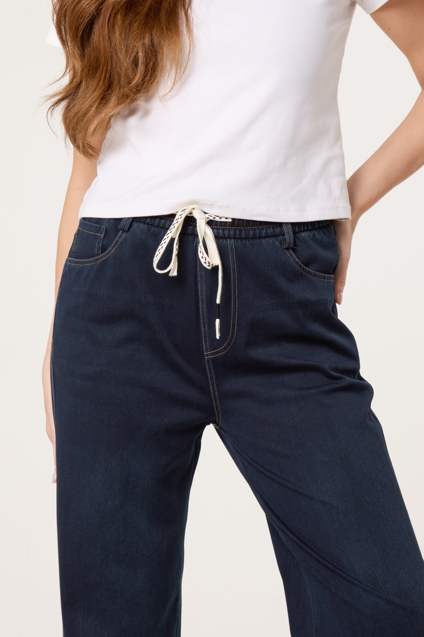 Elastic Waist Heart String Jeans