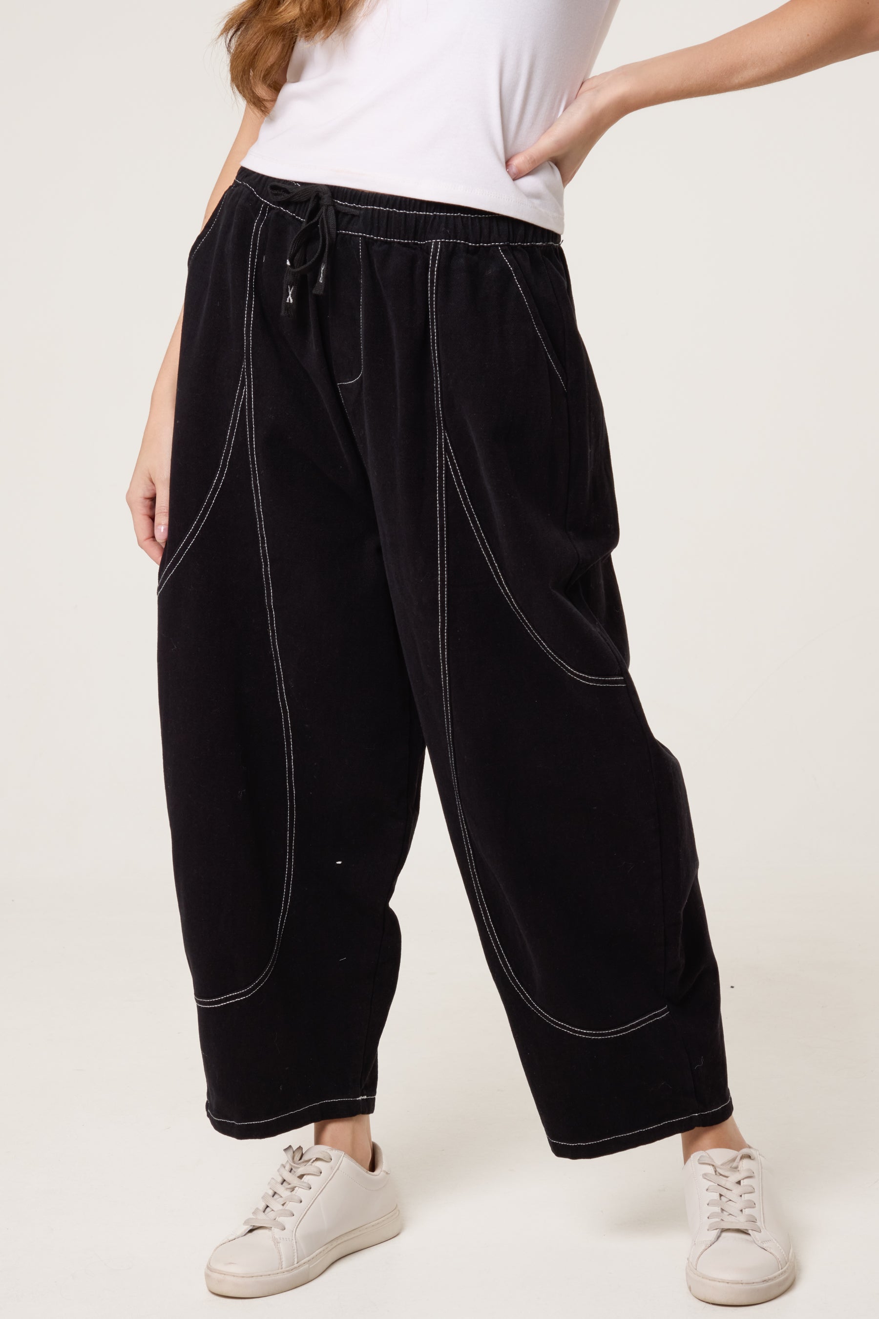 Top Stitch Barrel Leg Trousers