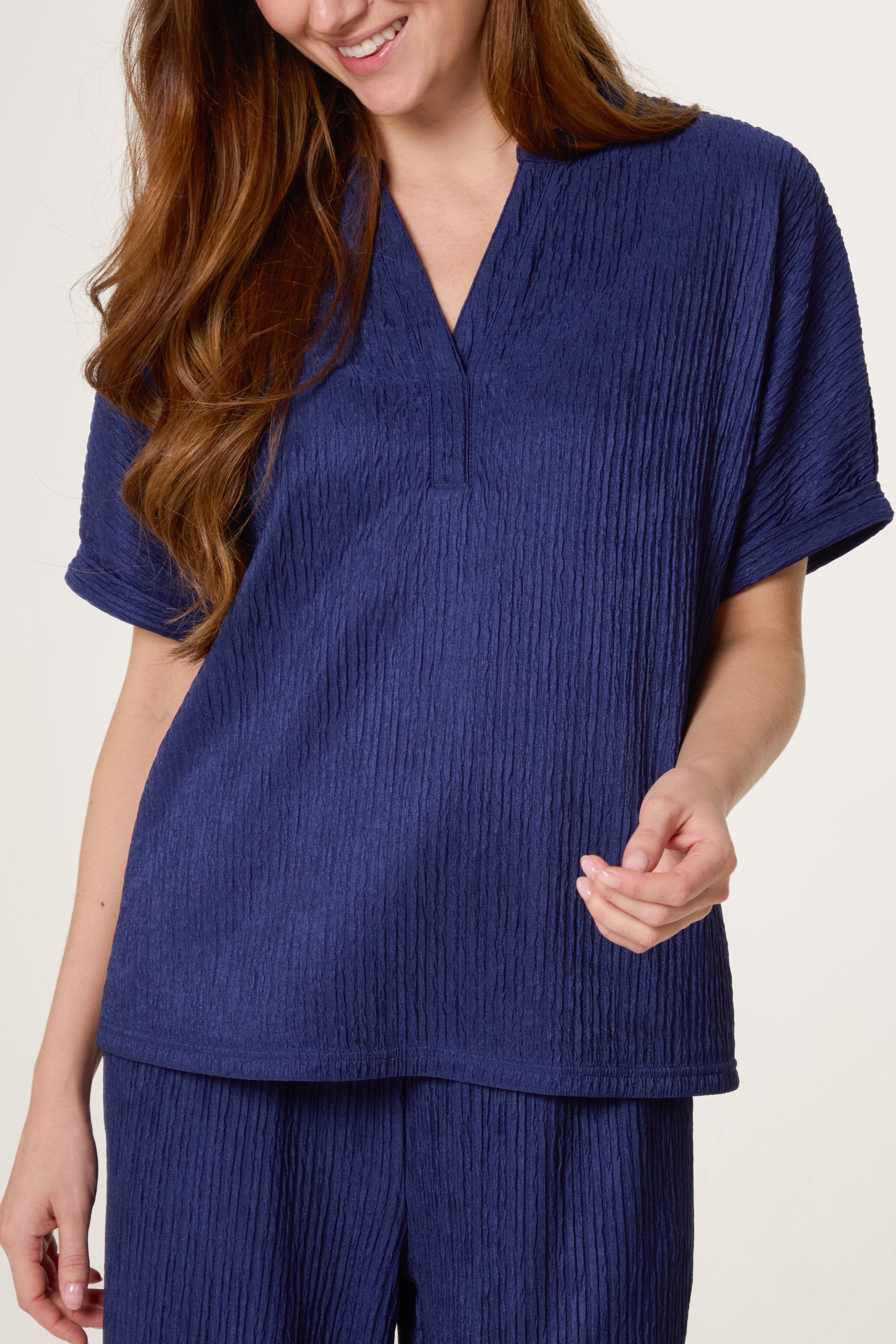 Crinkle Open Collar & Trousers Set