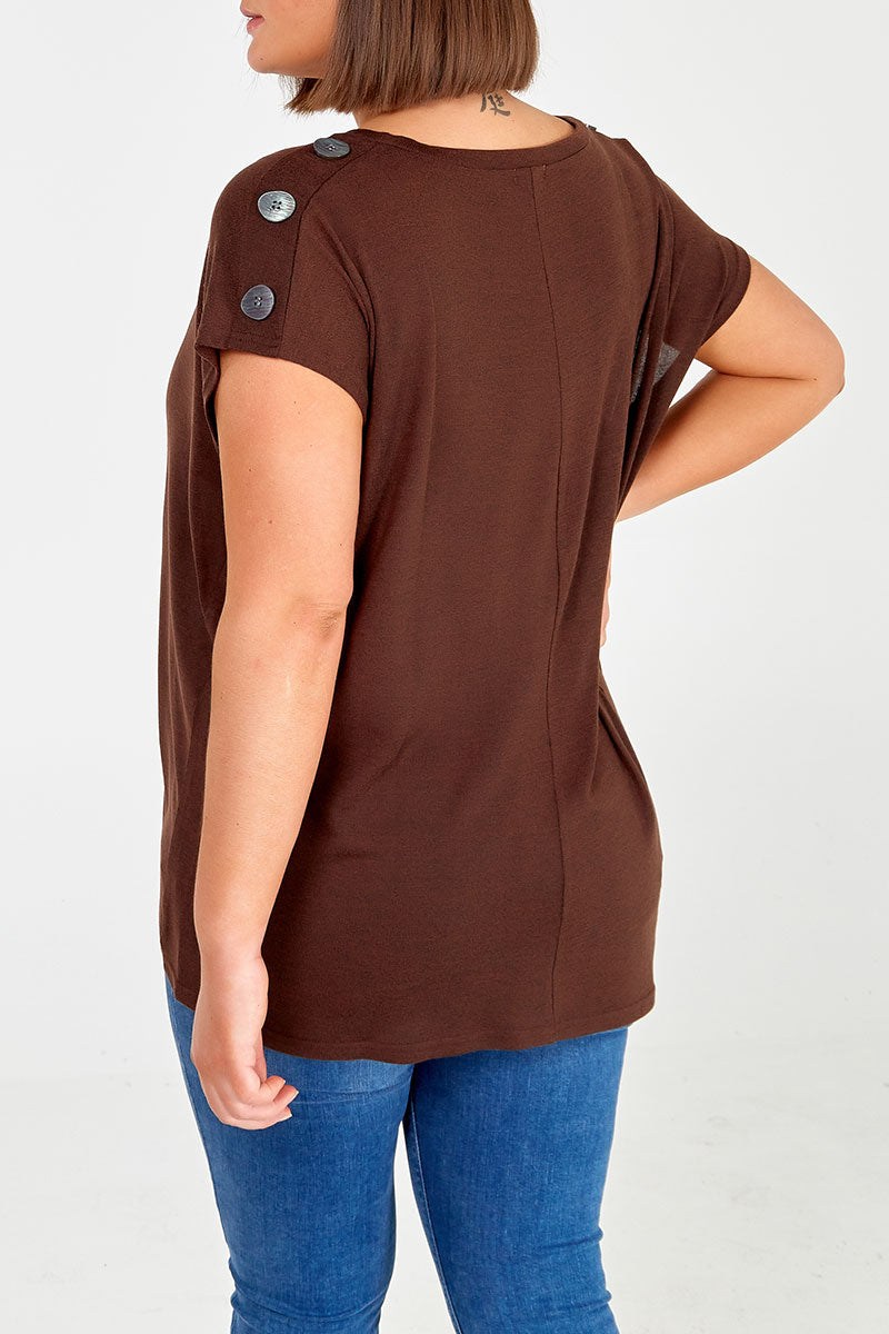 Curve Short Sleeve Button Shoulder Top