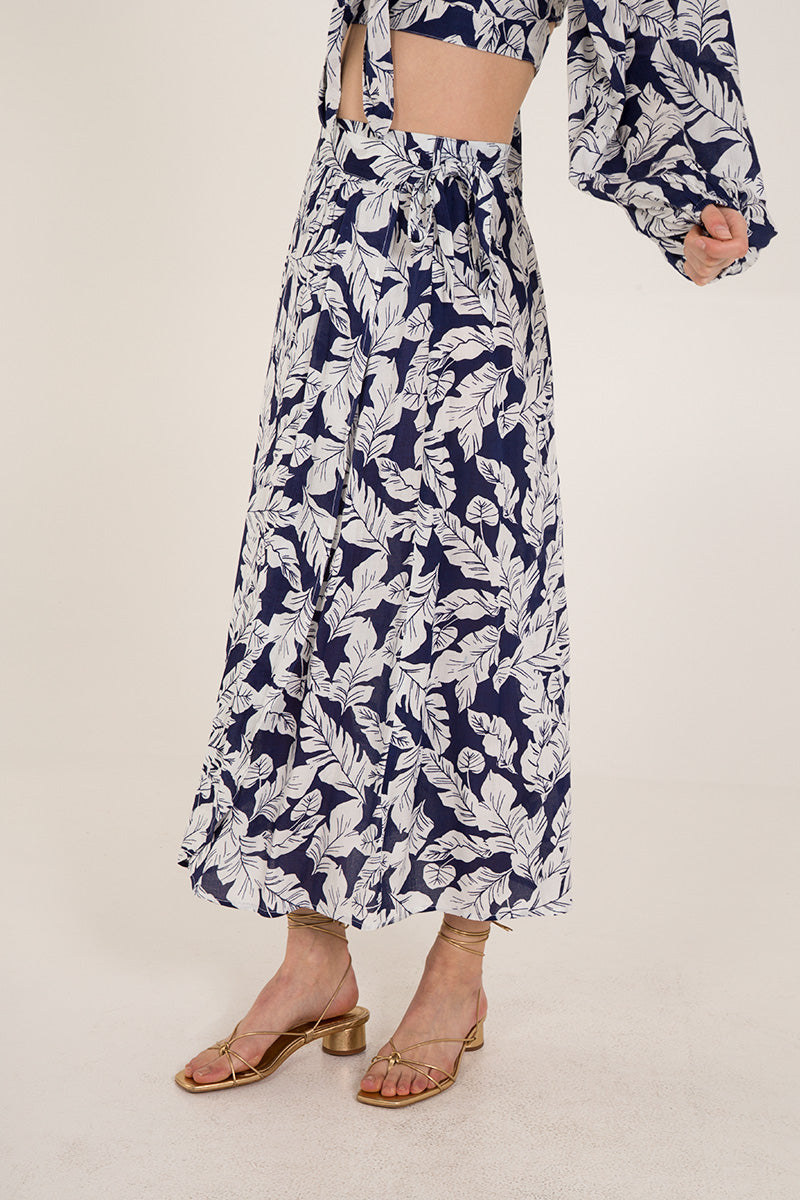 Floral Tie Front Top & Midi Skirt Set