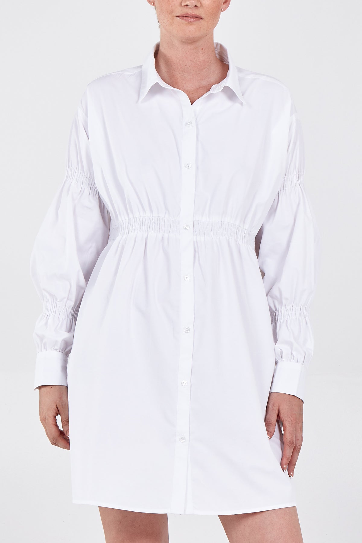 Shirred Waist Shirt Dress