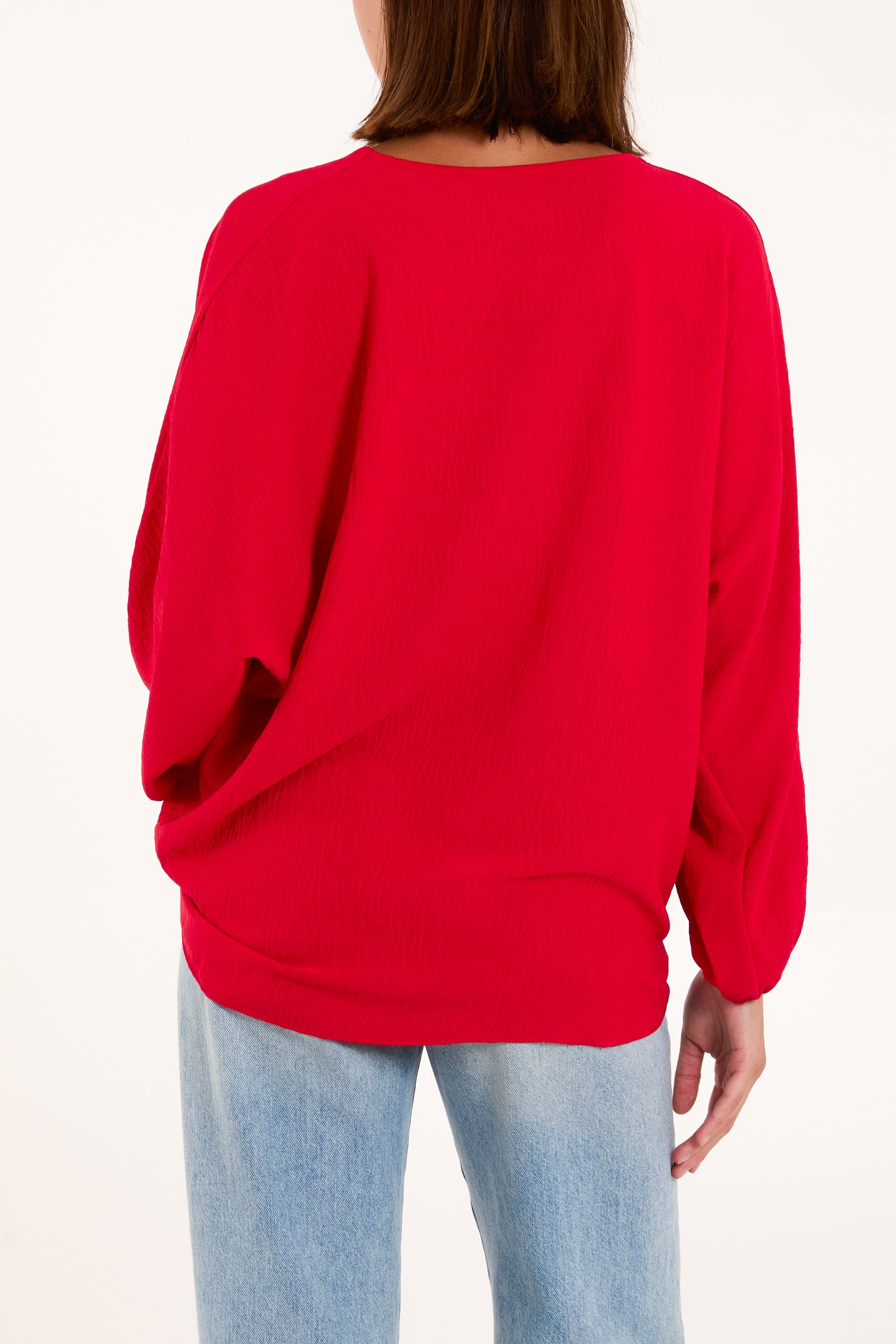 V-Neck Long Sleeve Tie Front Blouse