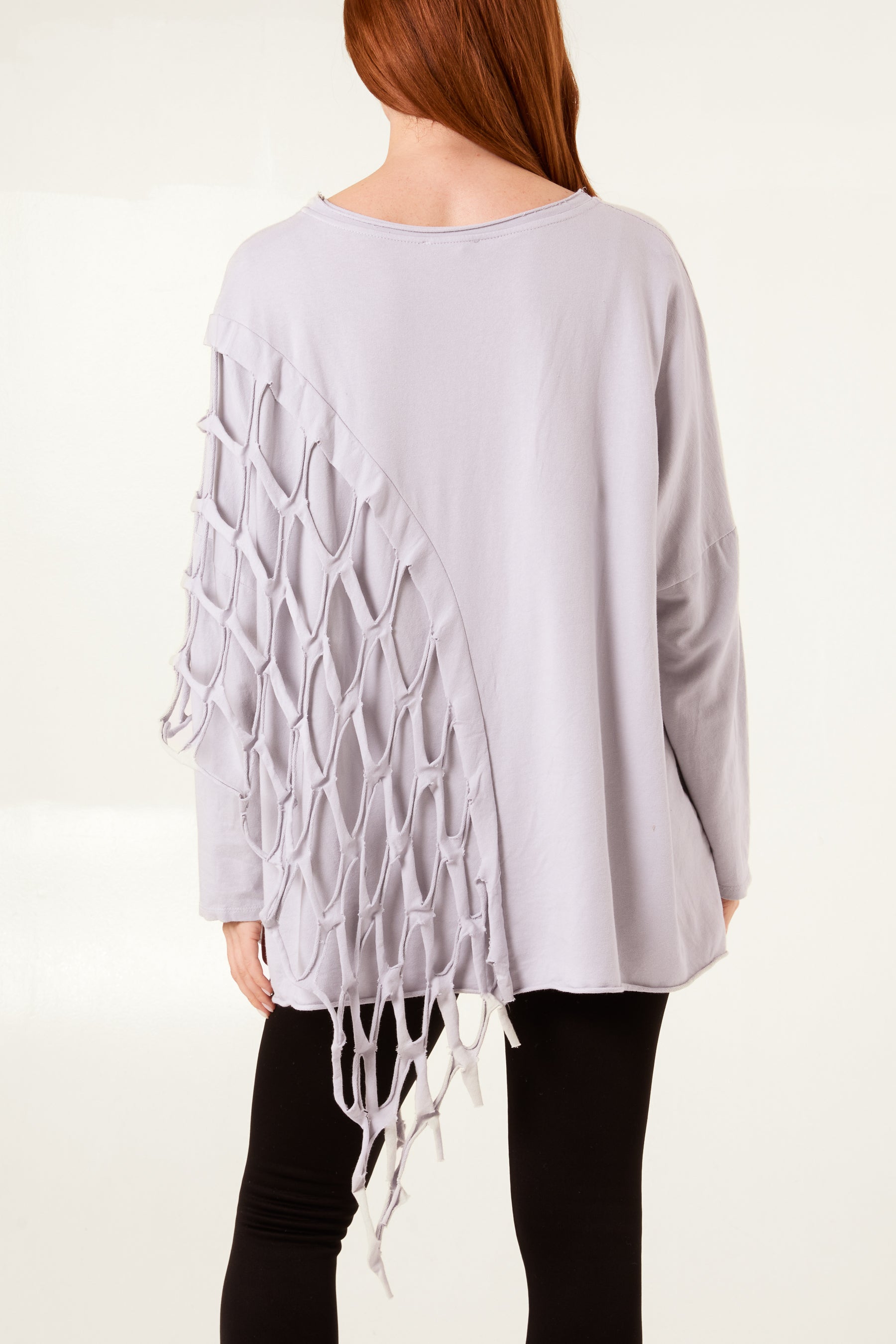 Square Net Asymmetric Long Sleeve Top