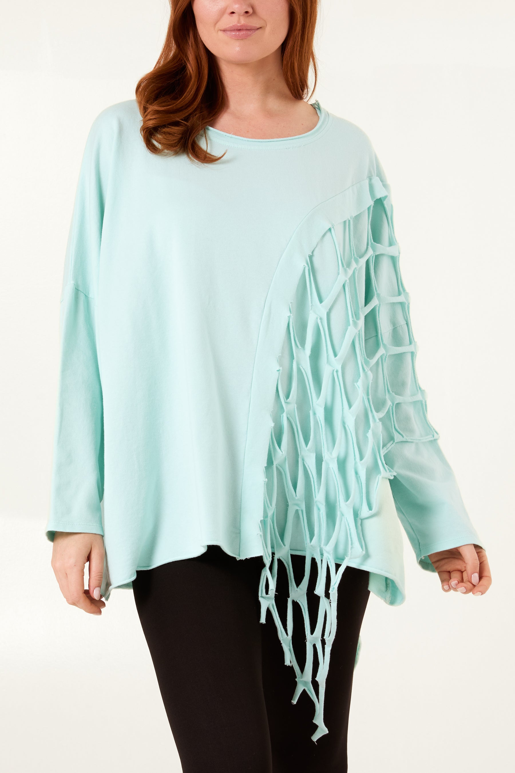 Square Net Asymmetric Long Sleeve Top