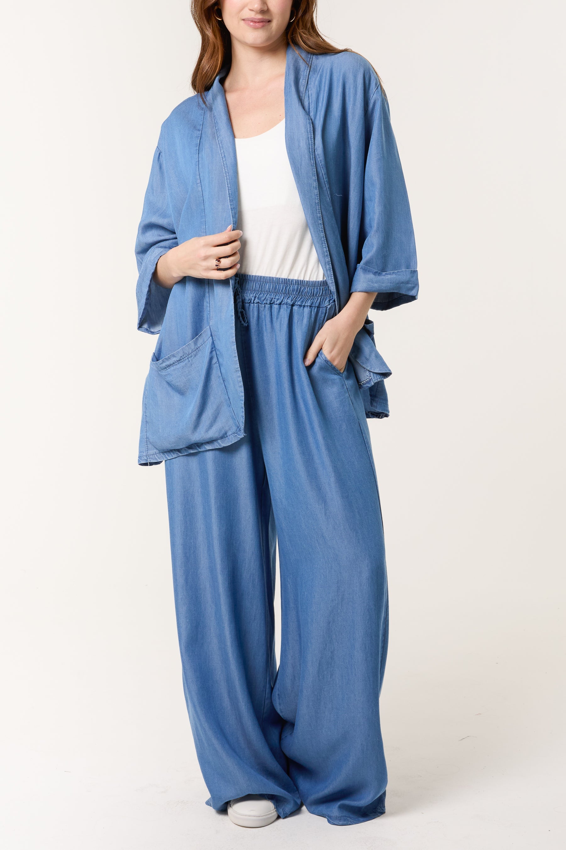 Floaty Denim Pockets Kimono Jacket
