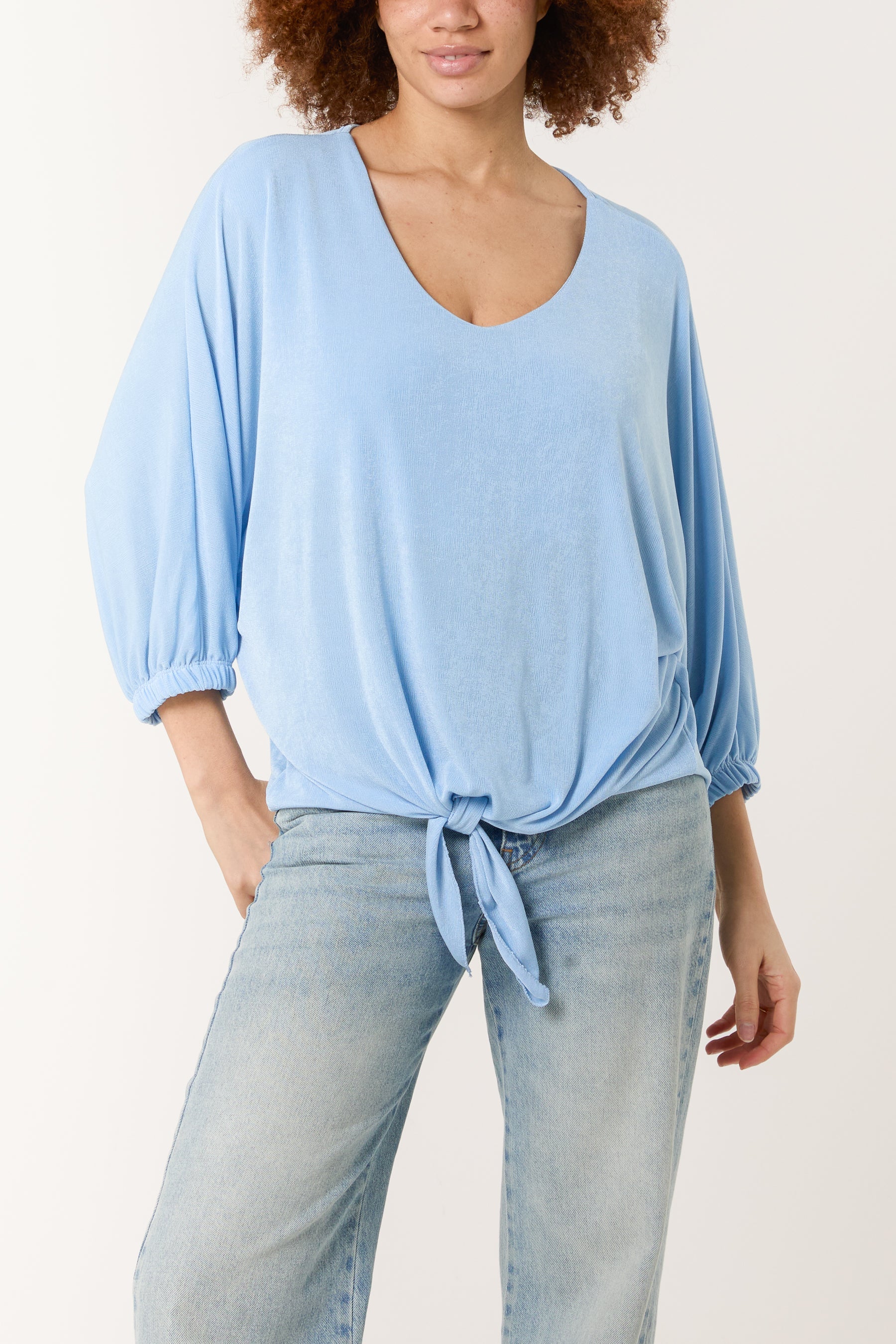 V-Neck Tie Front Acetate Top