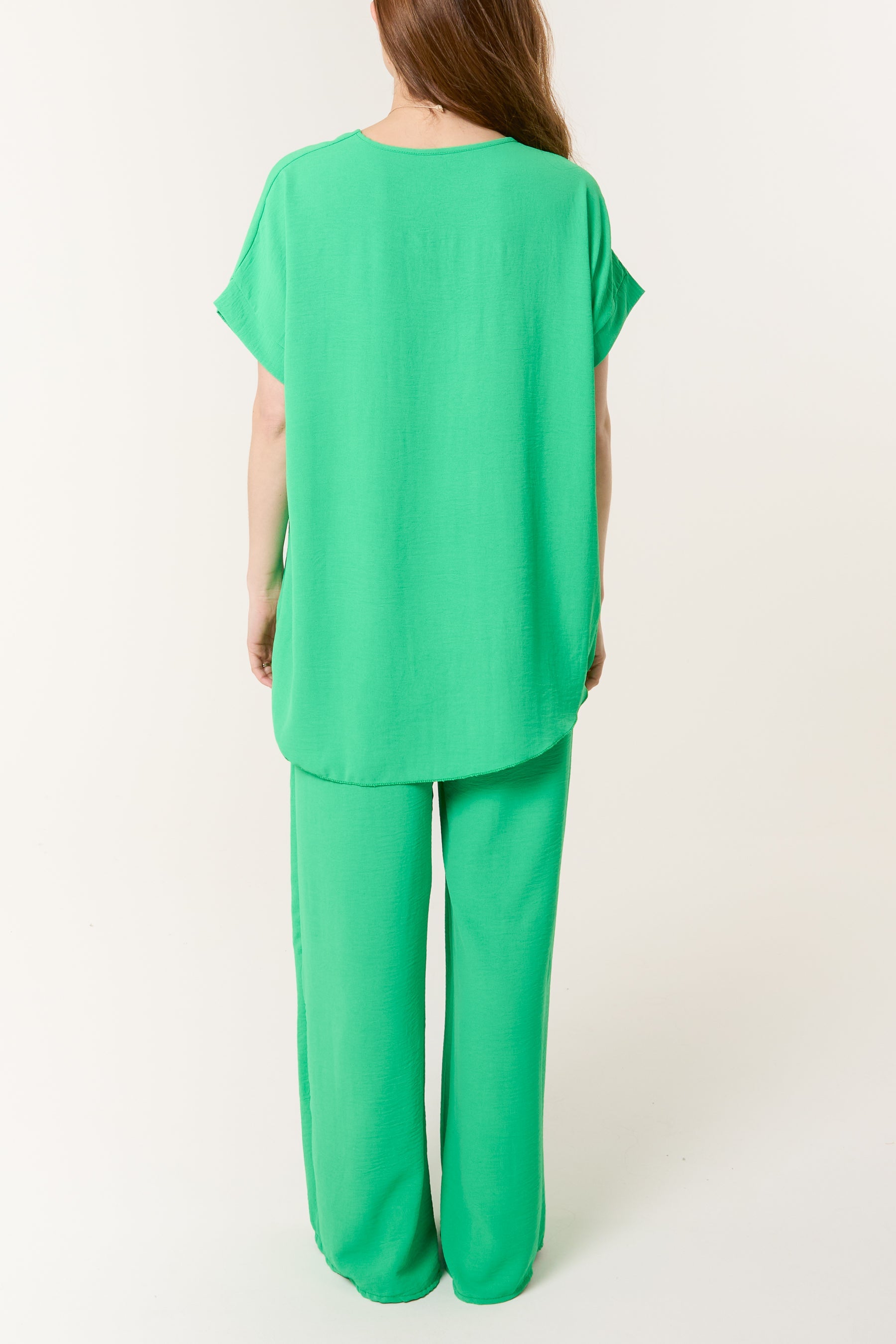 Necklace V-Neck Wide Leg Trousers Set