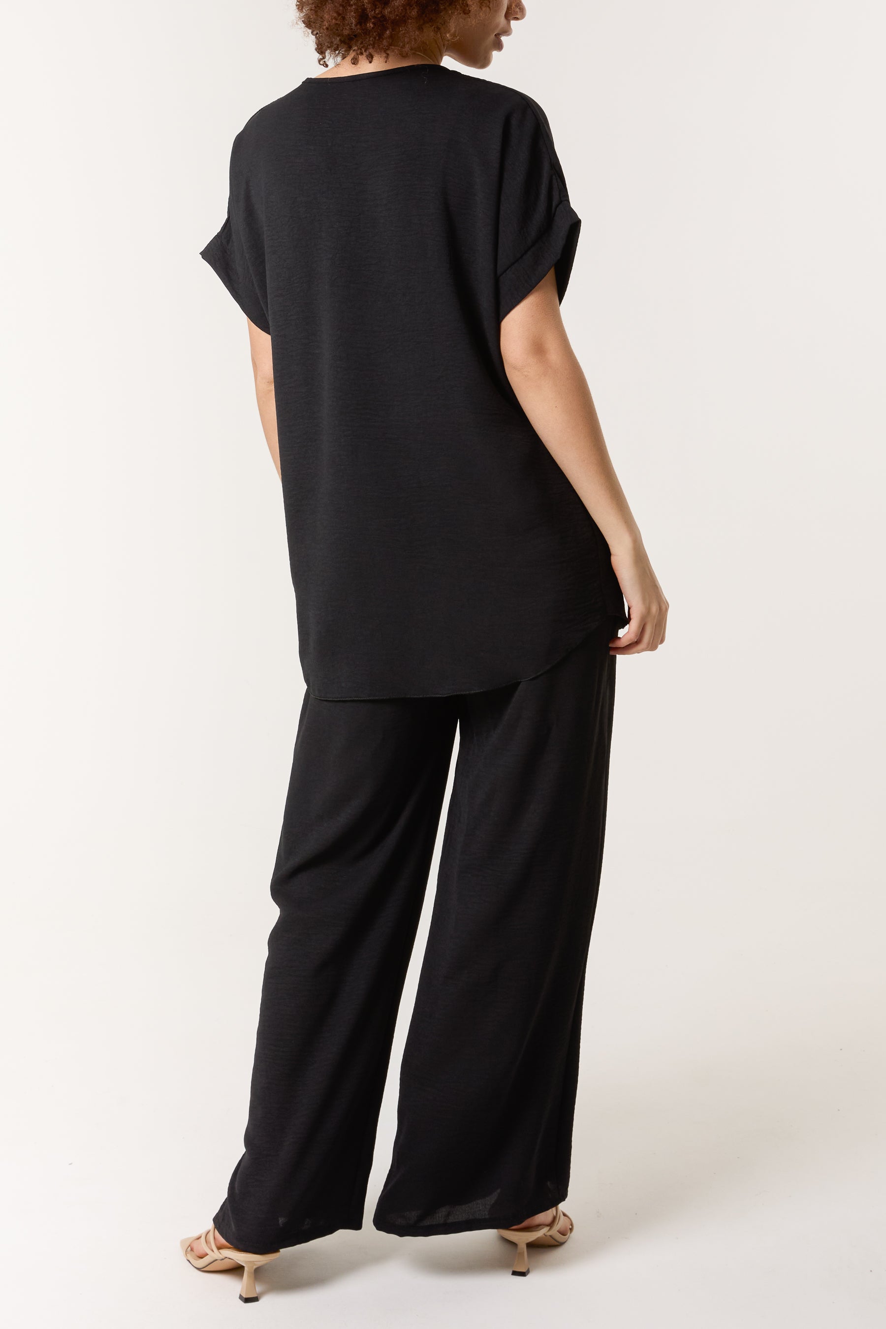 Necklace V-Neck Wide Leg Trousers Set