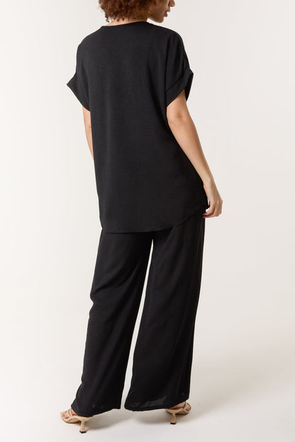 Necklace V-Neck Wide Leg Trousers Set