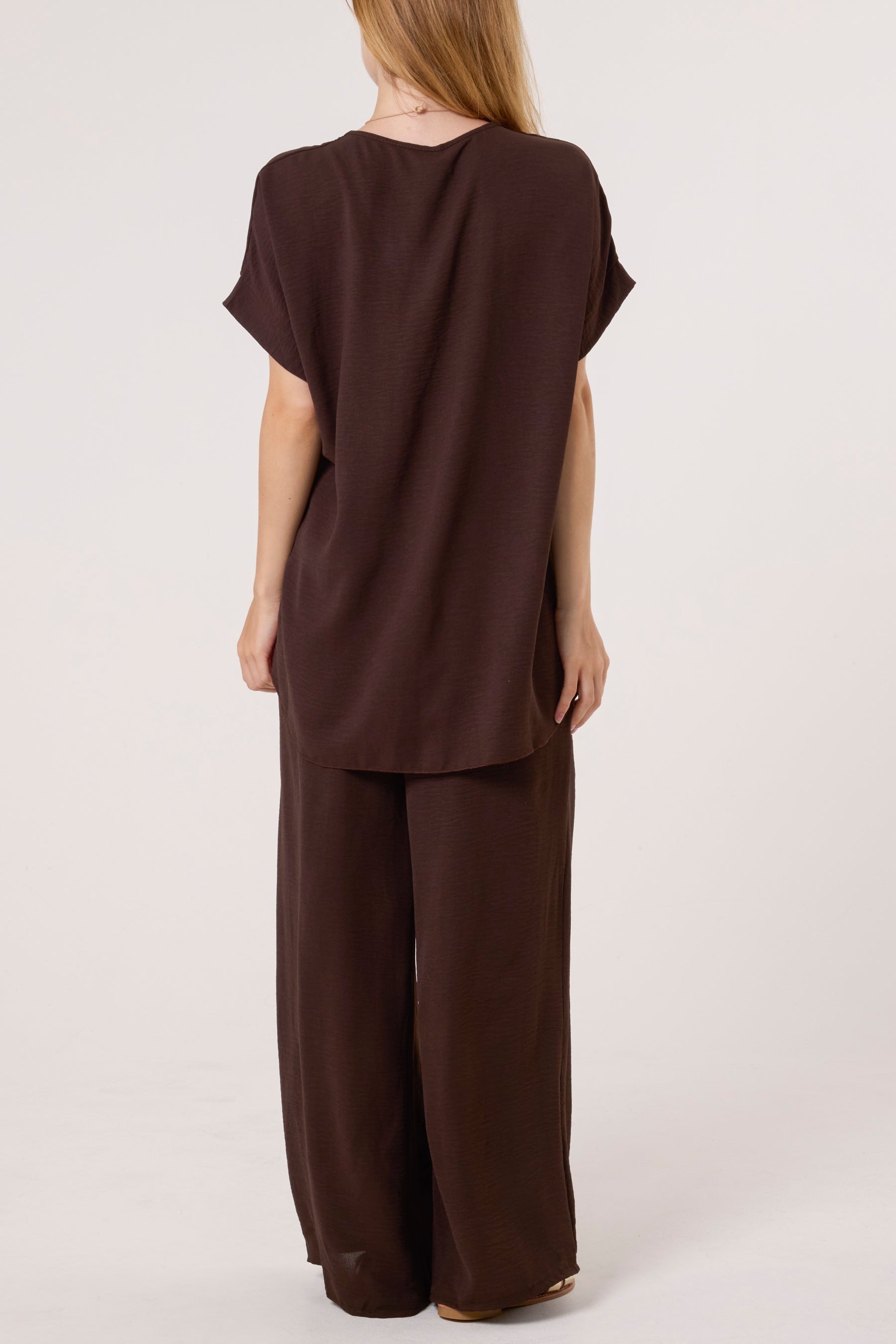 Necklace V-Neck Wide Leg Trousers Set