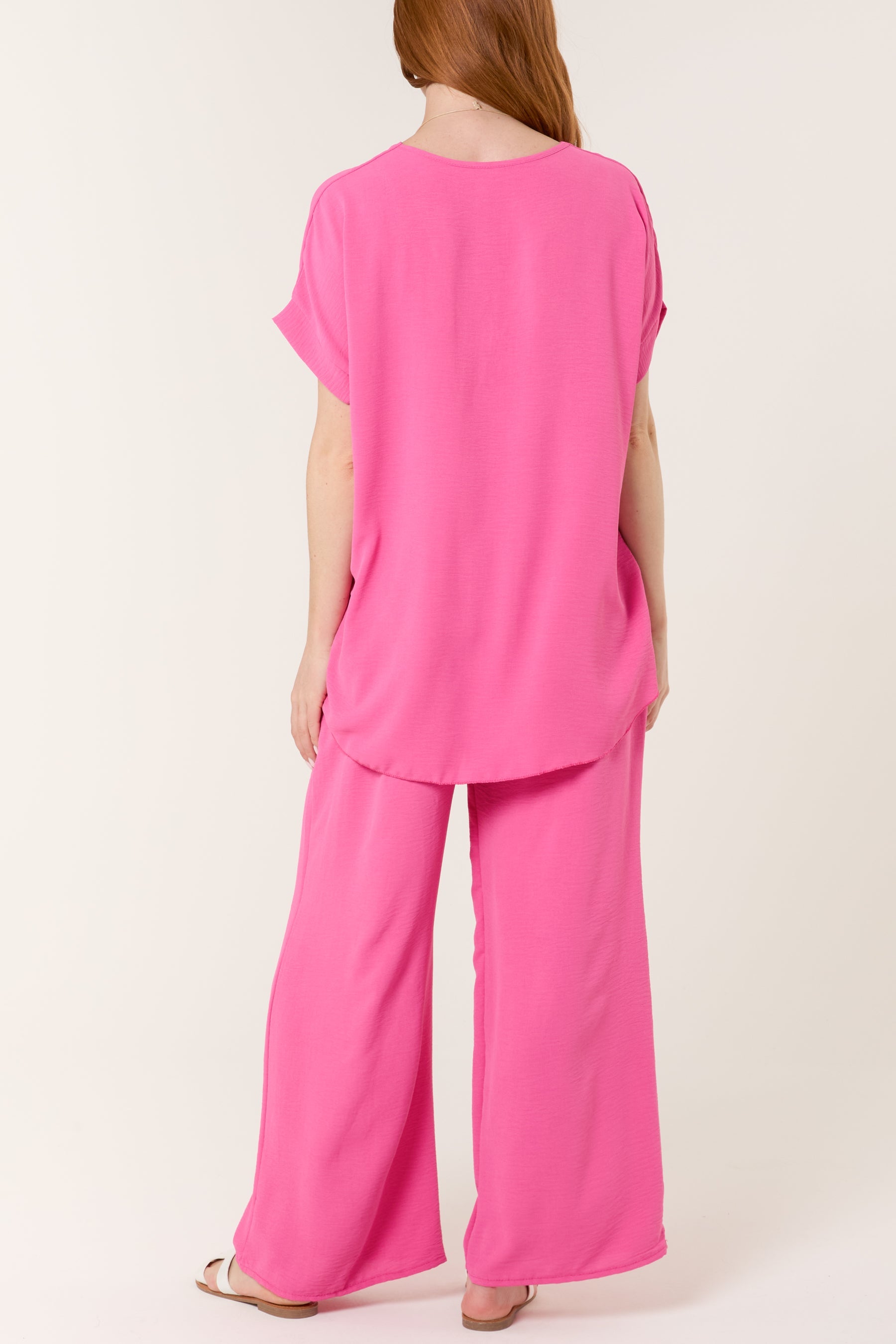 Necklace V-Neck Wide Leg Trousers Set