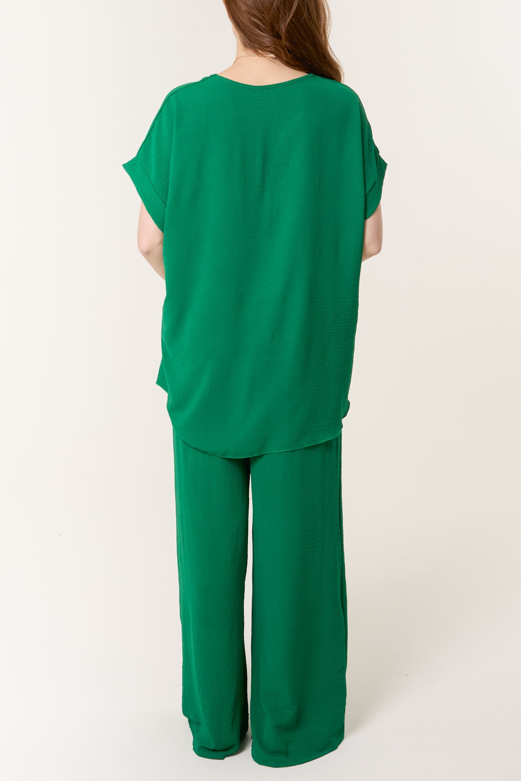 Necklace V-Neck Wide Leg Trousers Set