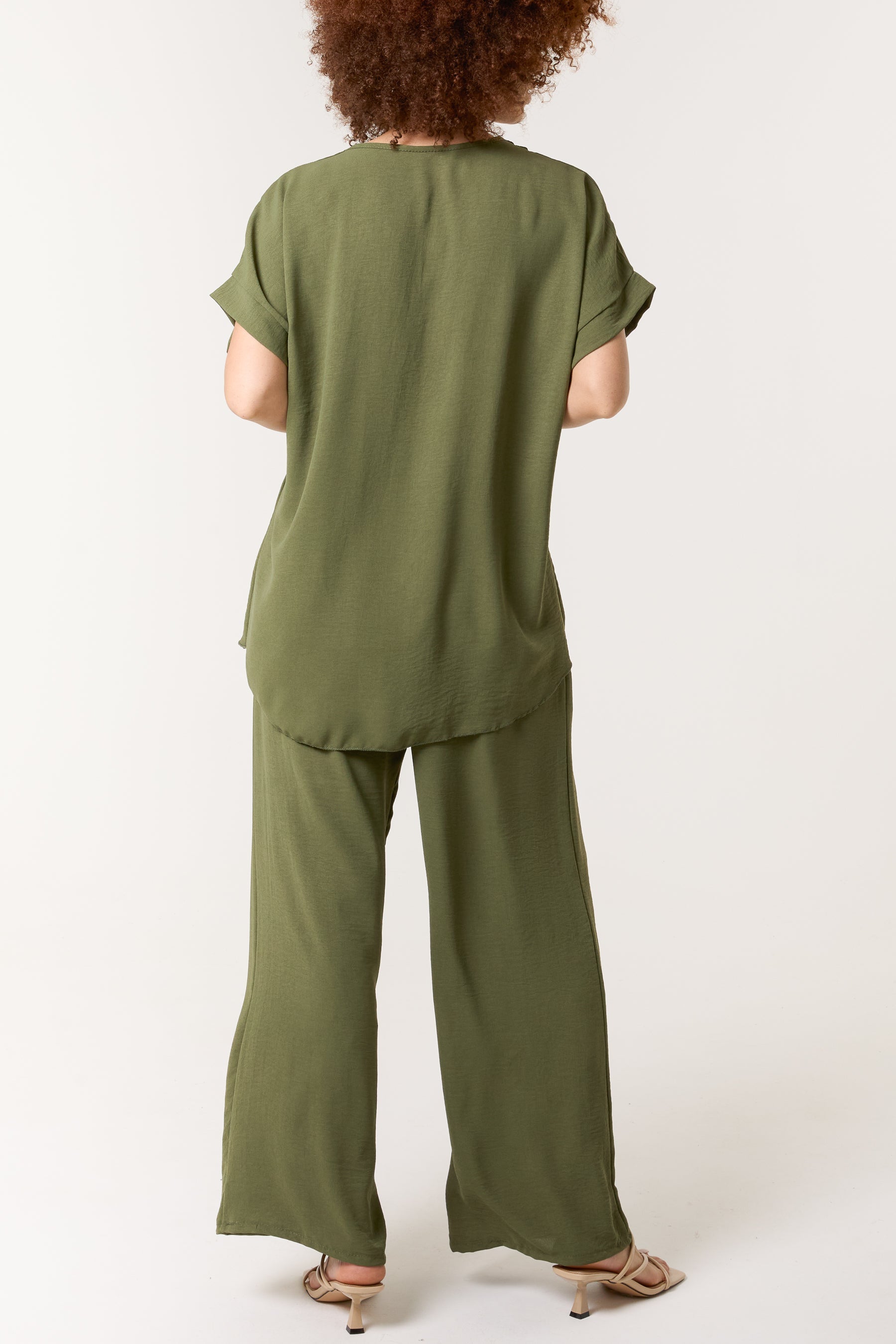 Necklace V-Neck Wide Leg Trousers Set