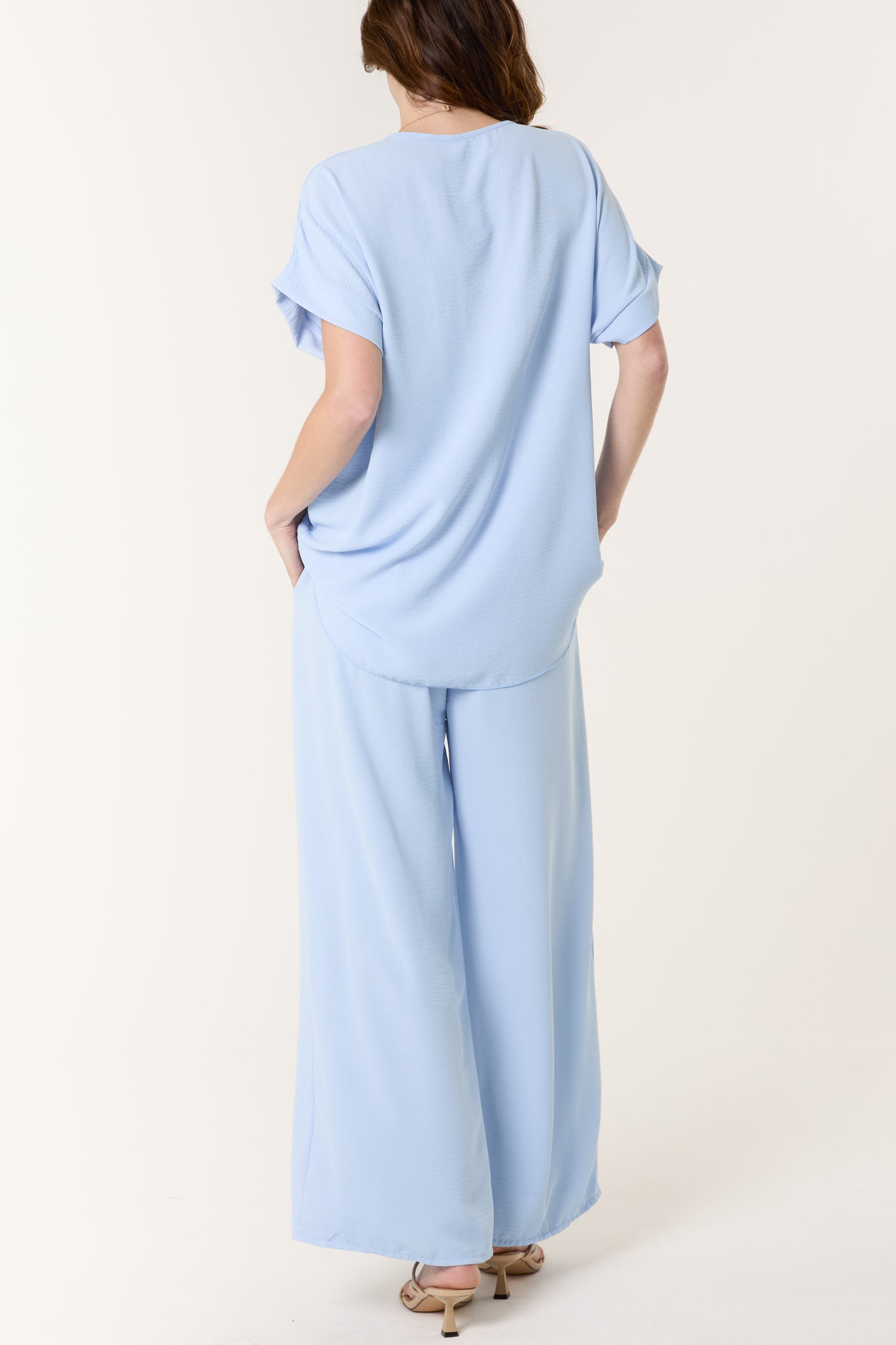 Necklace V-Neck Wide Leg Trousers Set