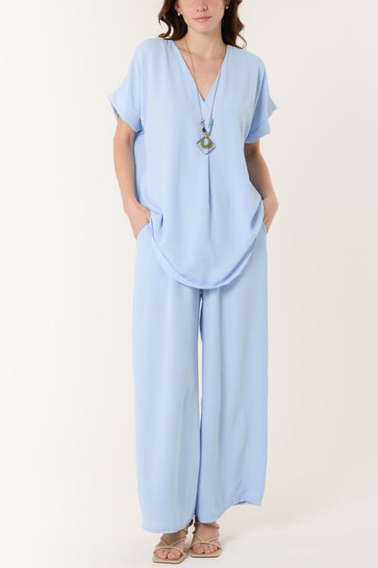 Necklace V-Neck Wide Leg Trousers Set