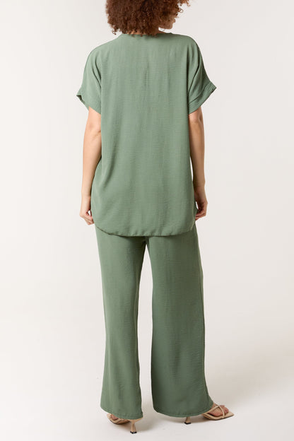 Necklace V-Neck Wide Leg Trousers Set