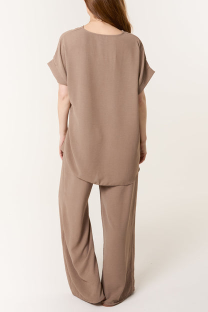 Necklace V-Neck Wide Leg Trousers Set