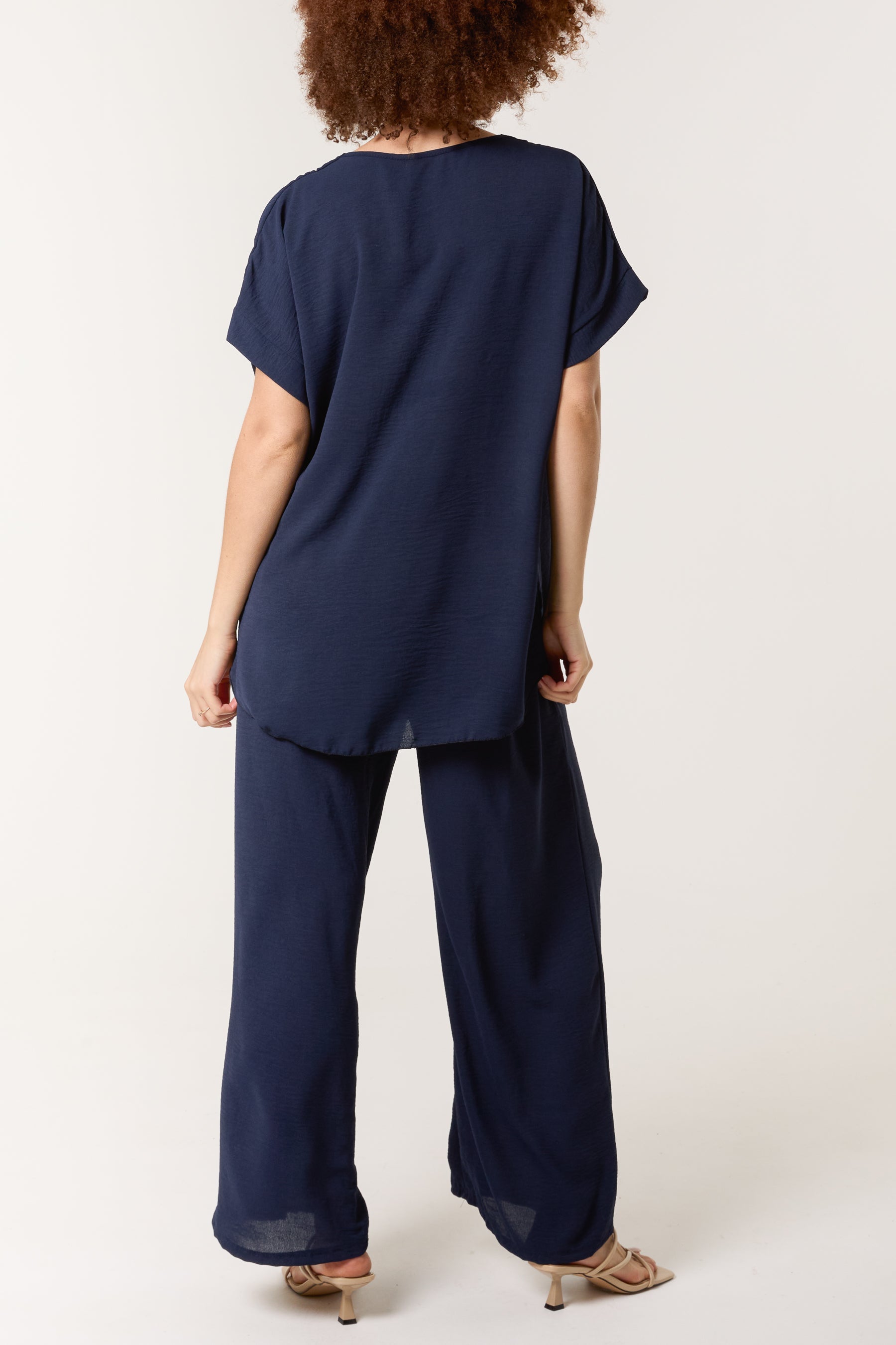 Necklace V-Neck Wide Leg Trousers Set