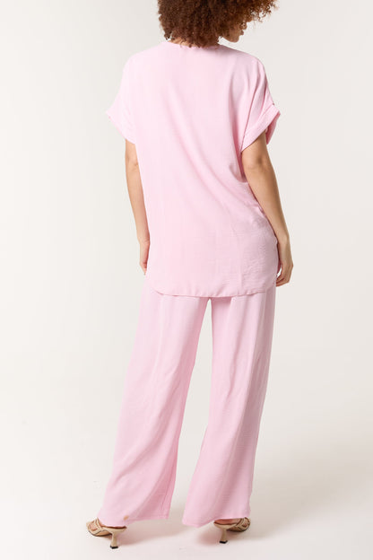 Necklace V-Neck Wide Leg Trousers Set