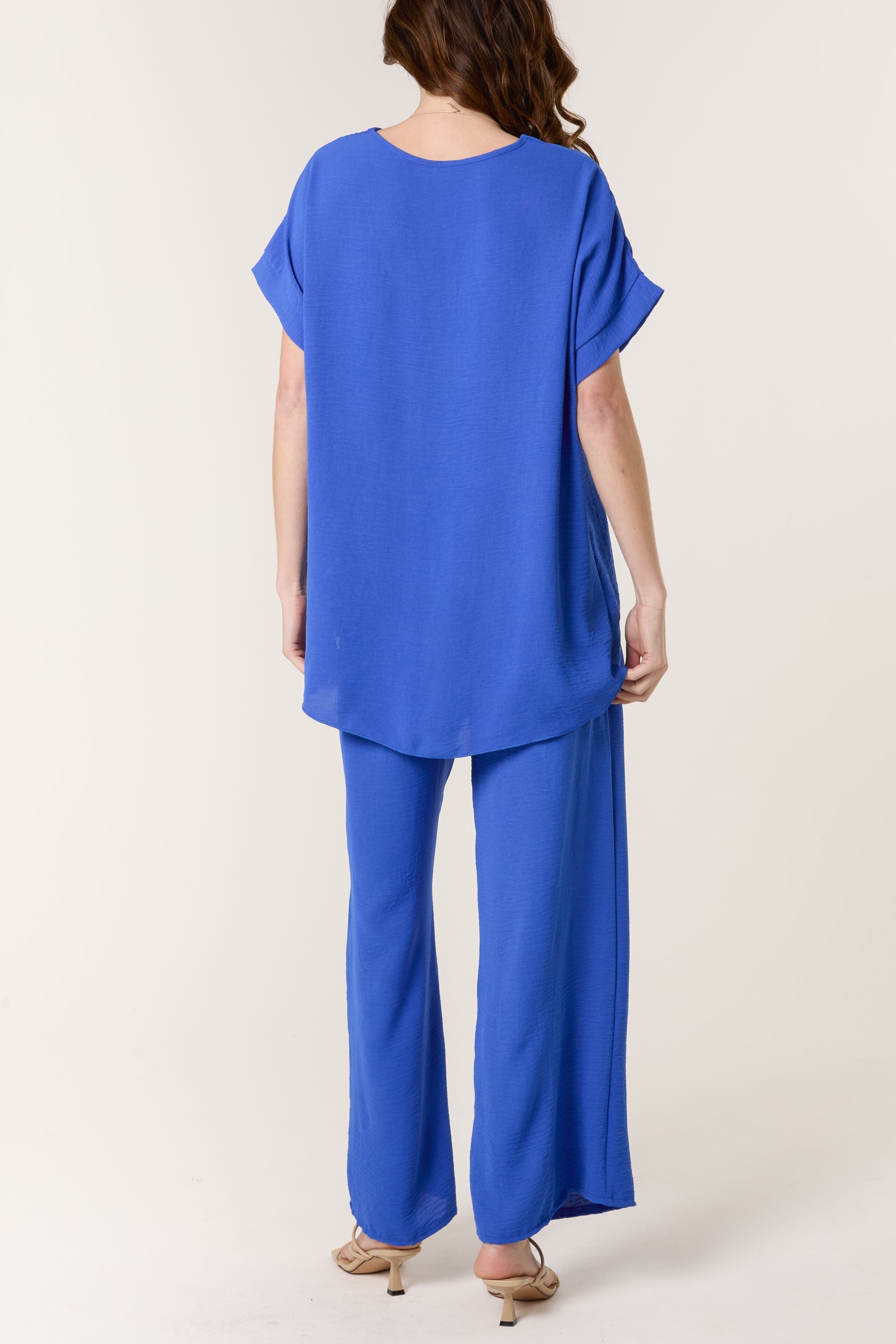 Necklace V-Neck Wide Leg Trousers Set