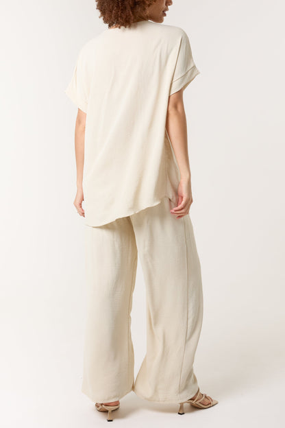 Necklace V-Neck Wide Leg Trousers Set