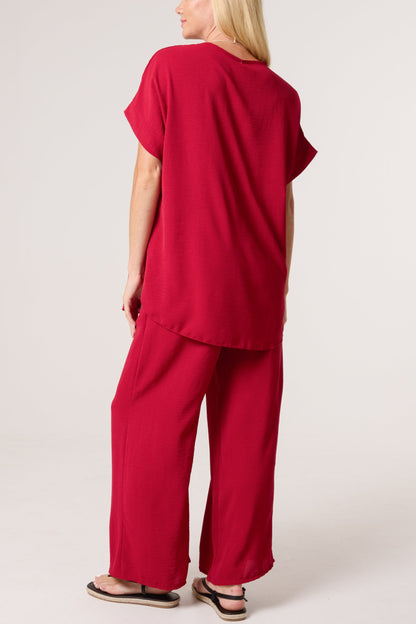 Necklace V-Neck Wide Leg Trousers Set