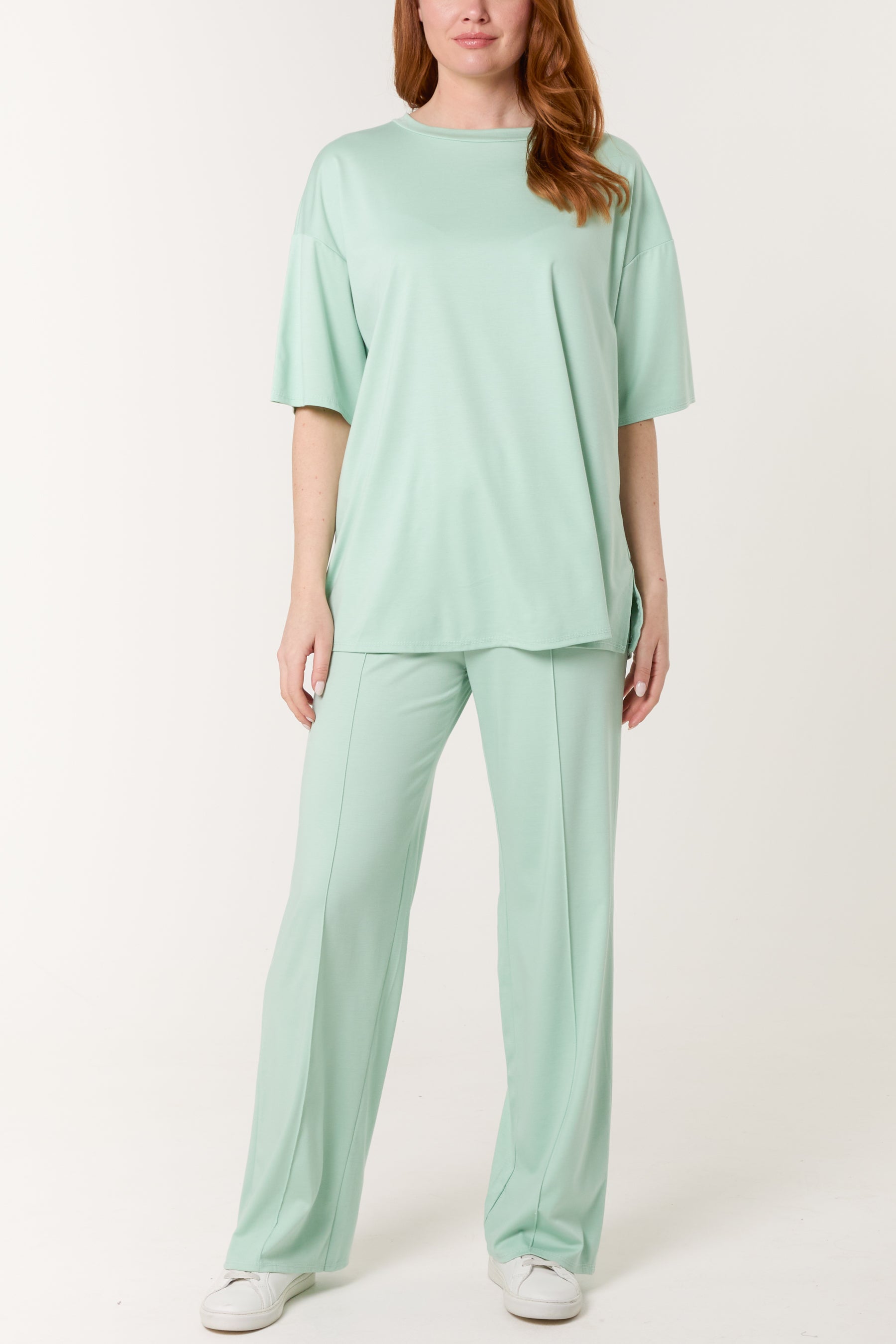 Short Sleeve Top Crease Trouser Set