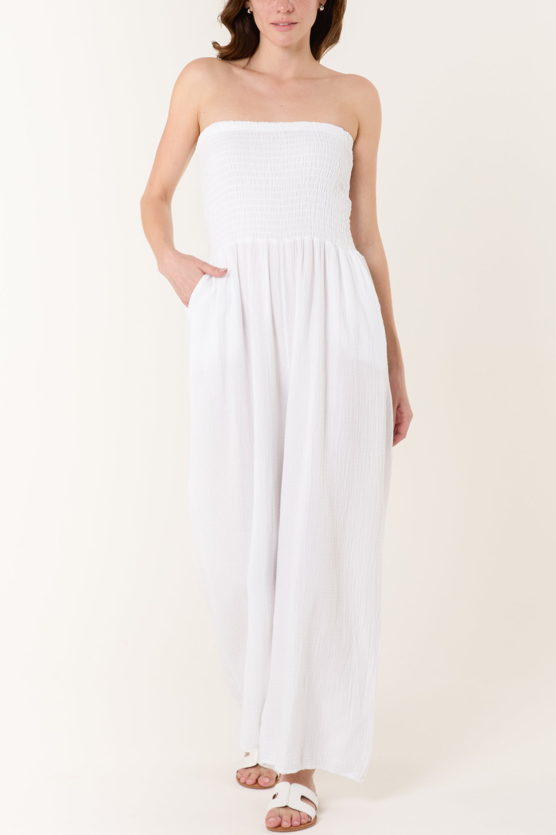 Bandeau Wide Leg Cheesecloth Jumpsuit