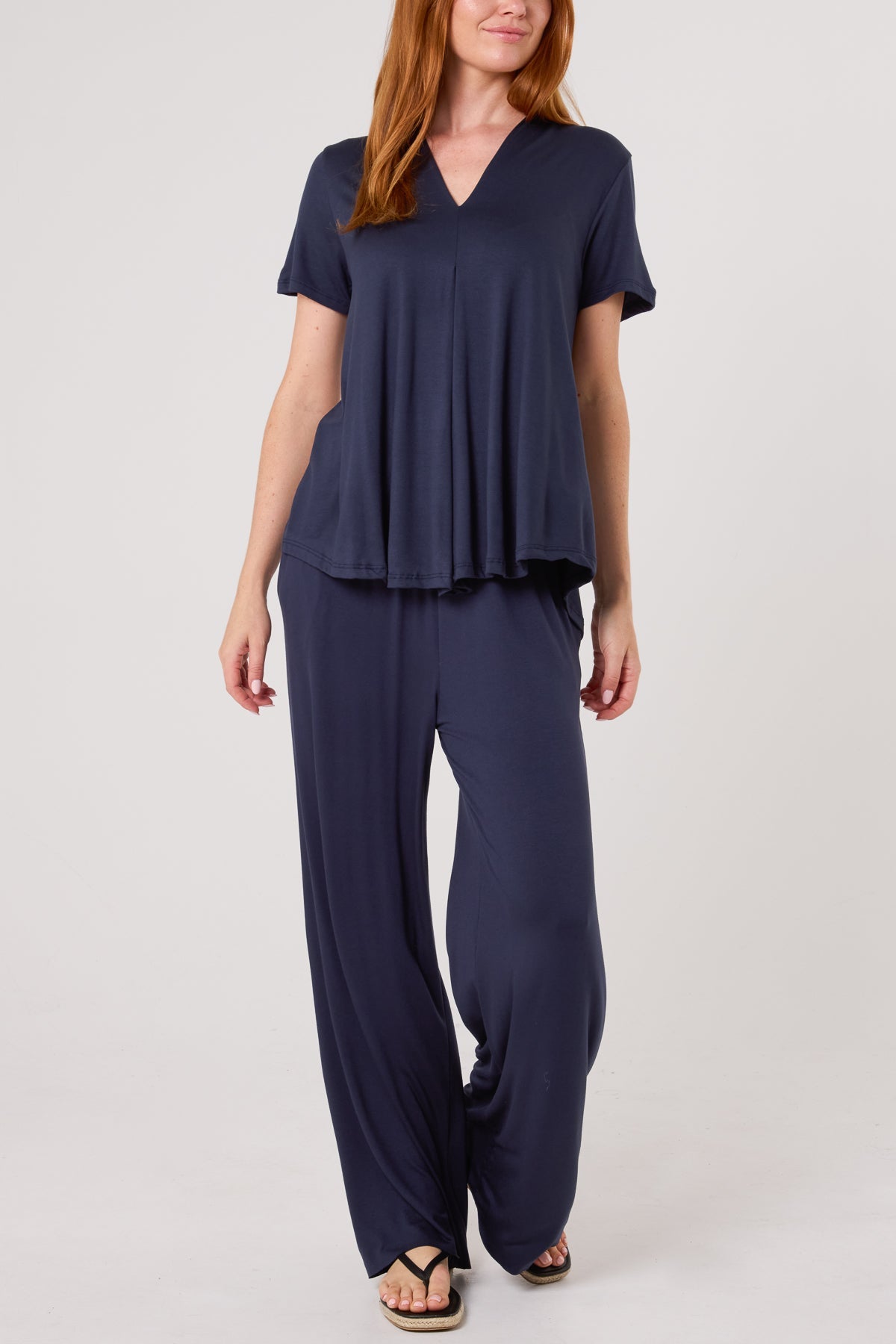 Jersey V-Neck Top & Trousers Set