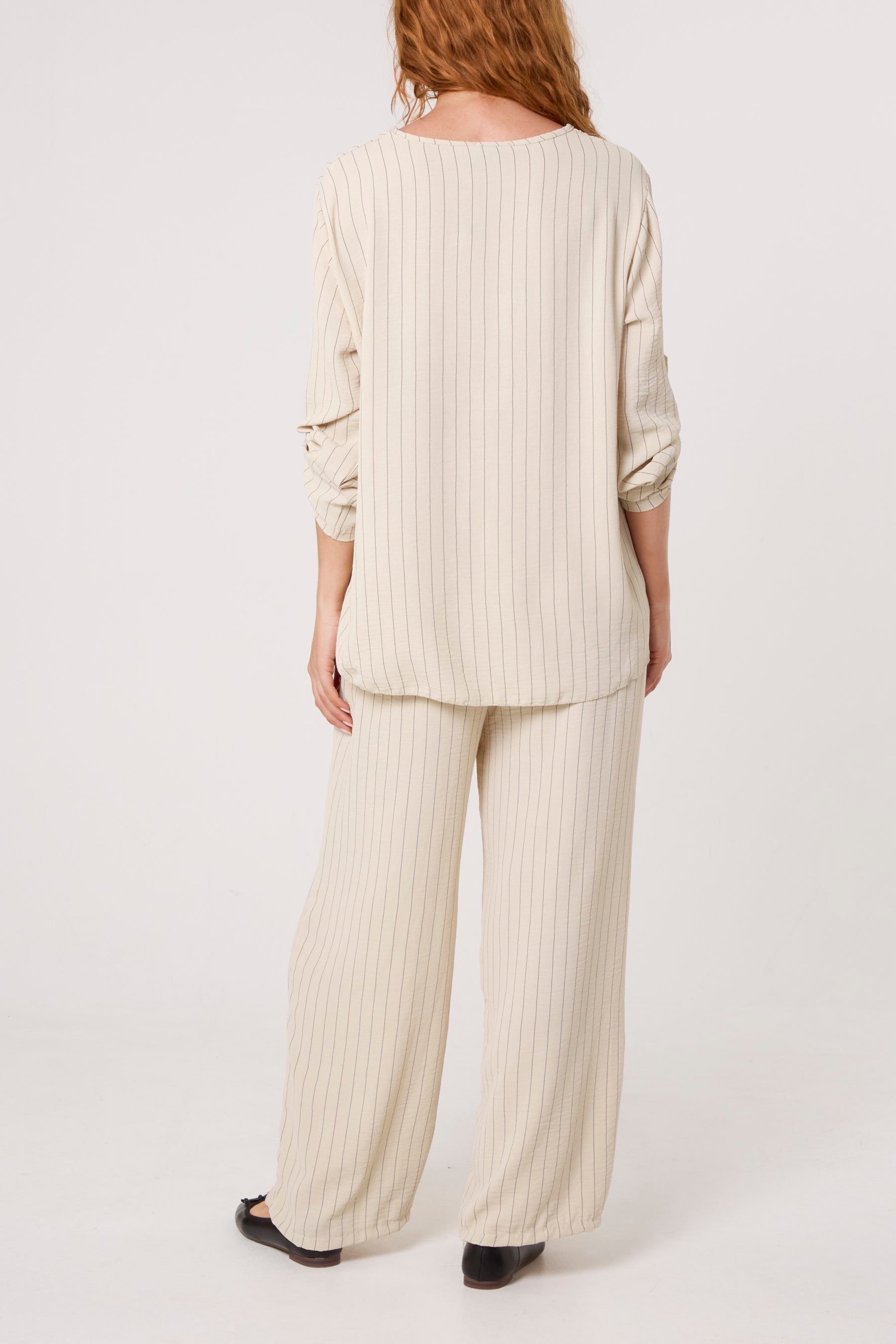Stripe Round Neck Blouse & Trouser Set