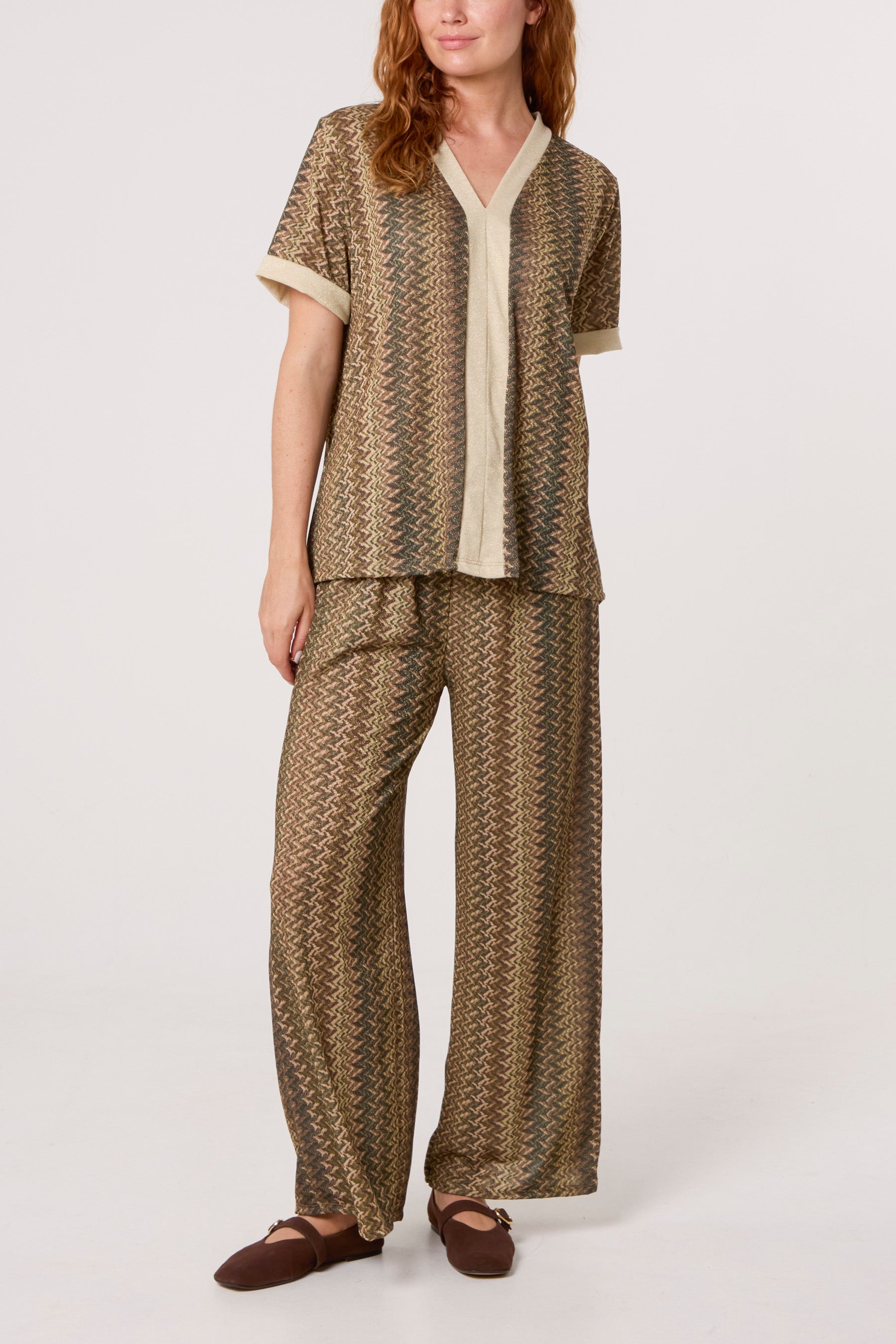 Shimmer Zig Zag Contrast Top & Trousers