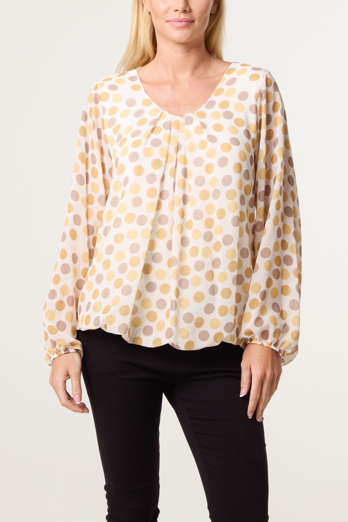 Scoop Neck Polka Dot Blouse