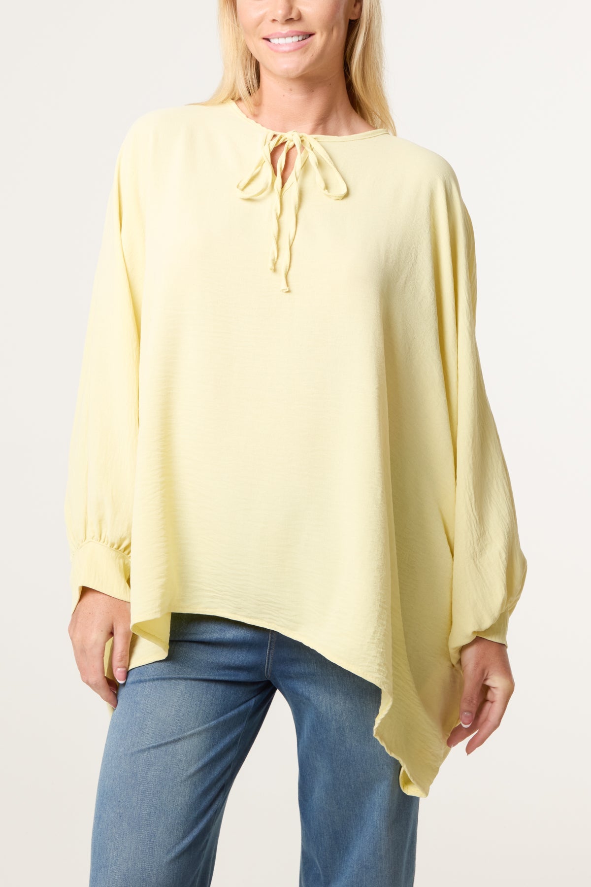 Tie Front Cuff Sleeve Floaty Blouse