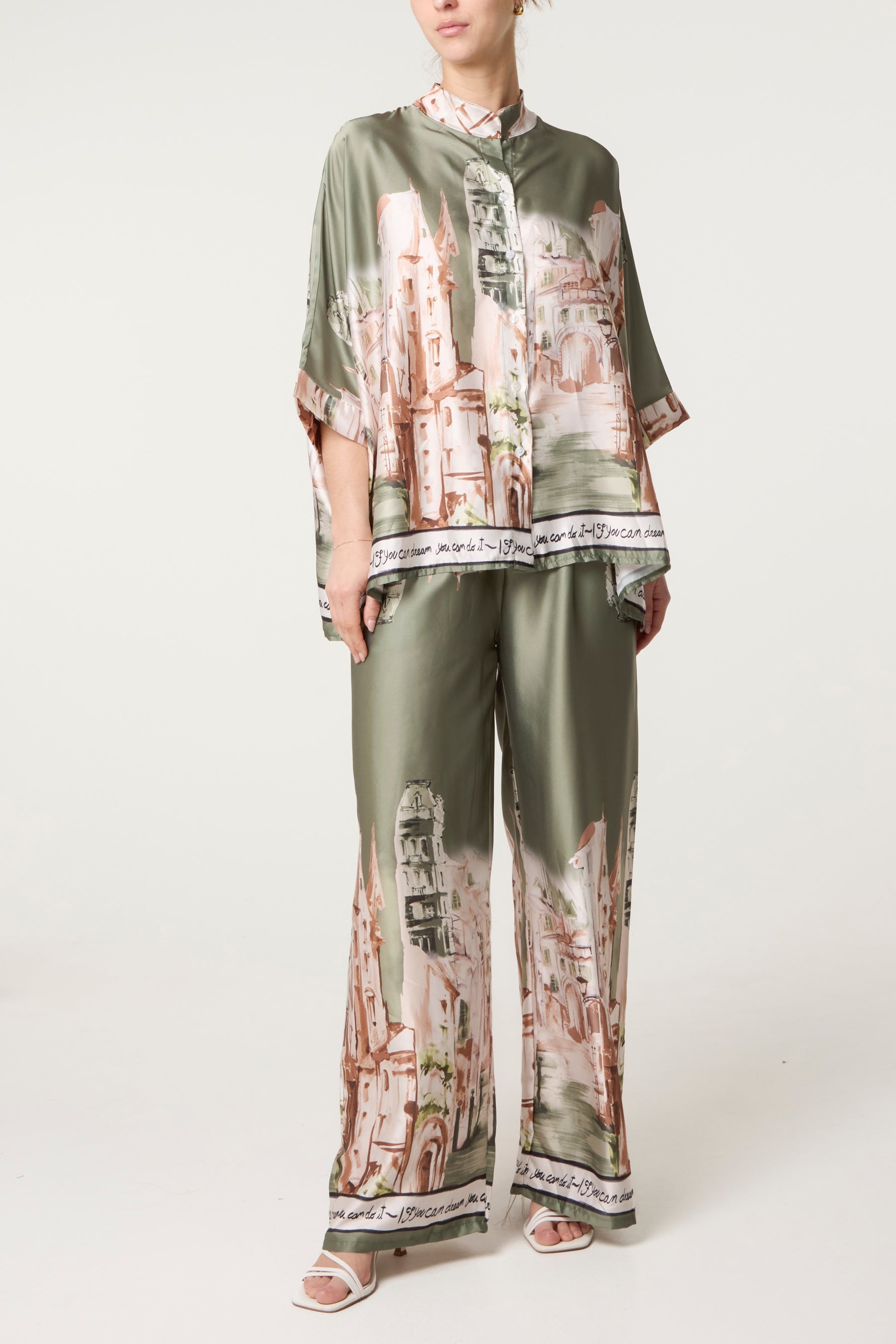 Satin-Like Landscape Print Co-Ord Set