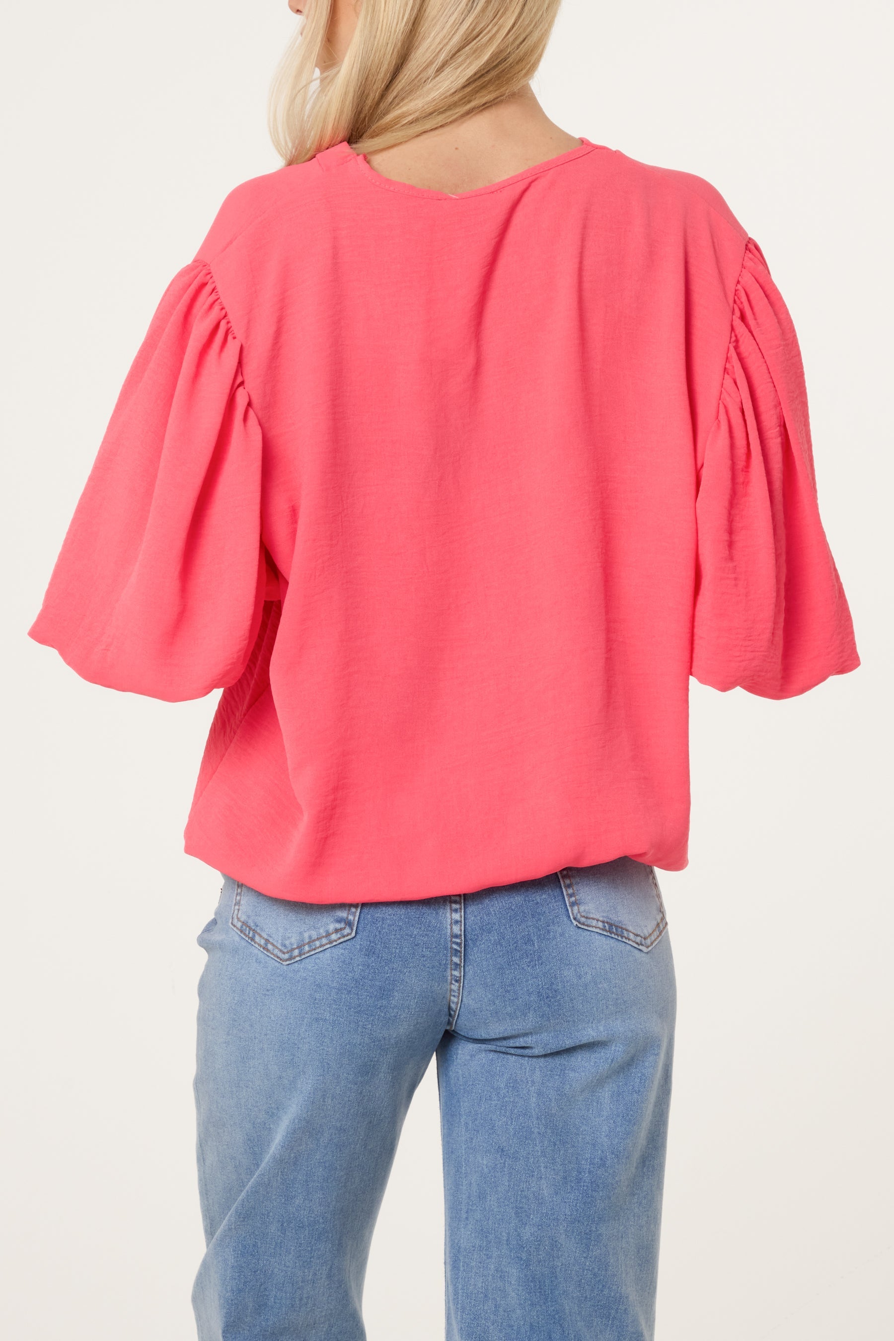 V-Neck Puffed Sleeve Blouse