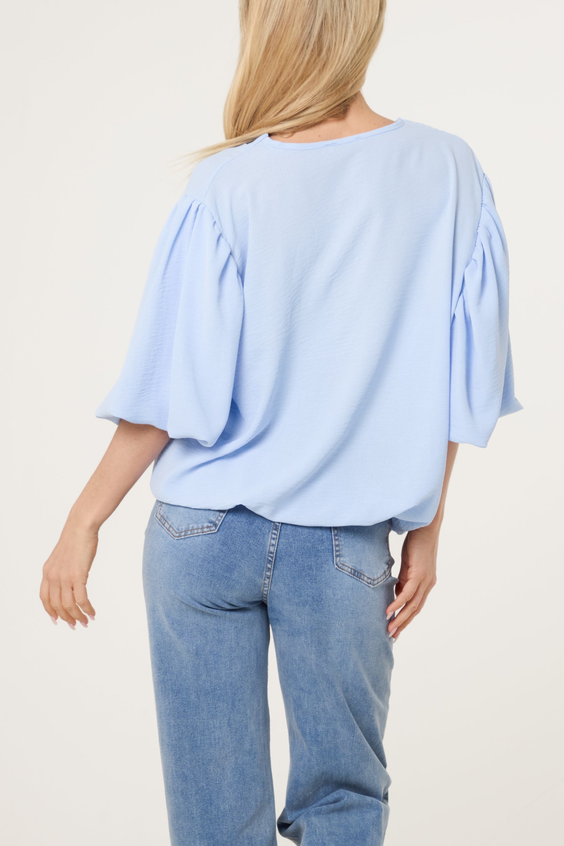 V-Neck Puffed Sleeve Blouse