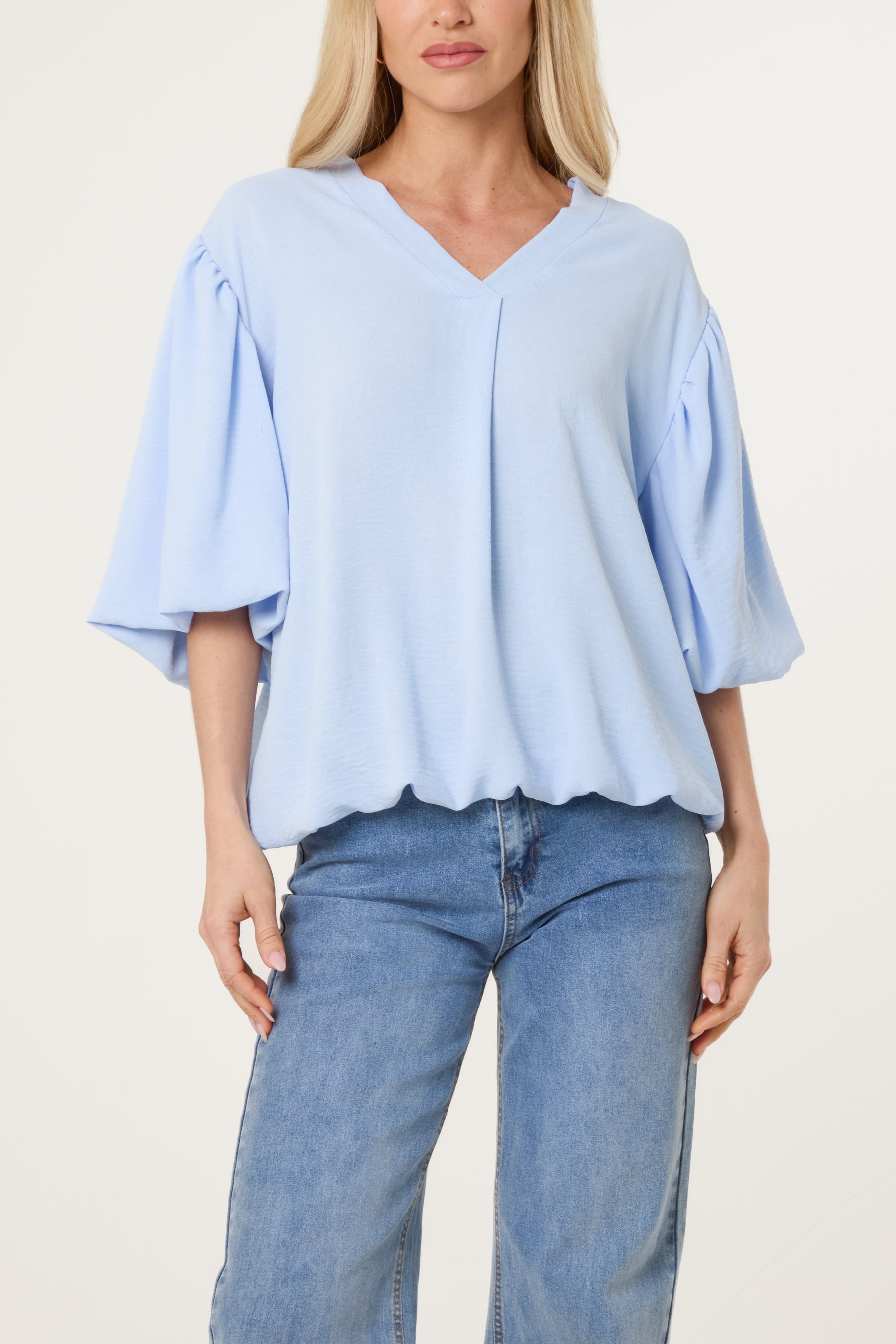 V-Neck Puffed Sleeve Blouse