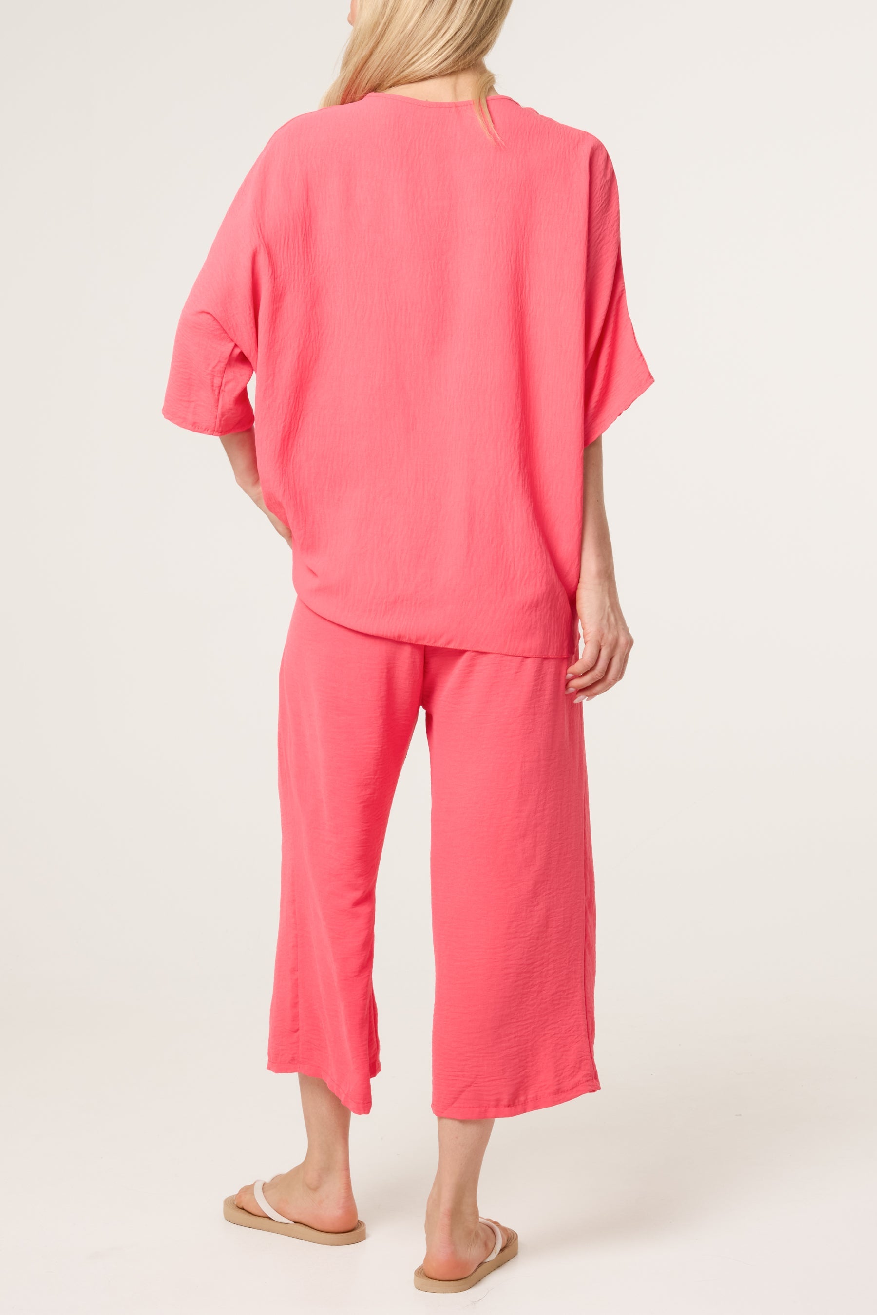 V-Neck Front Knot Top & Trousers Set