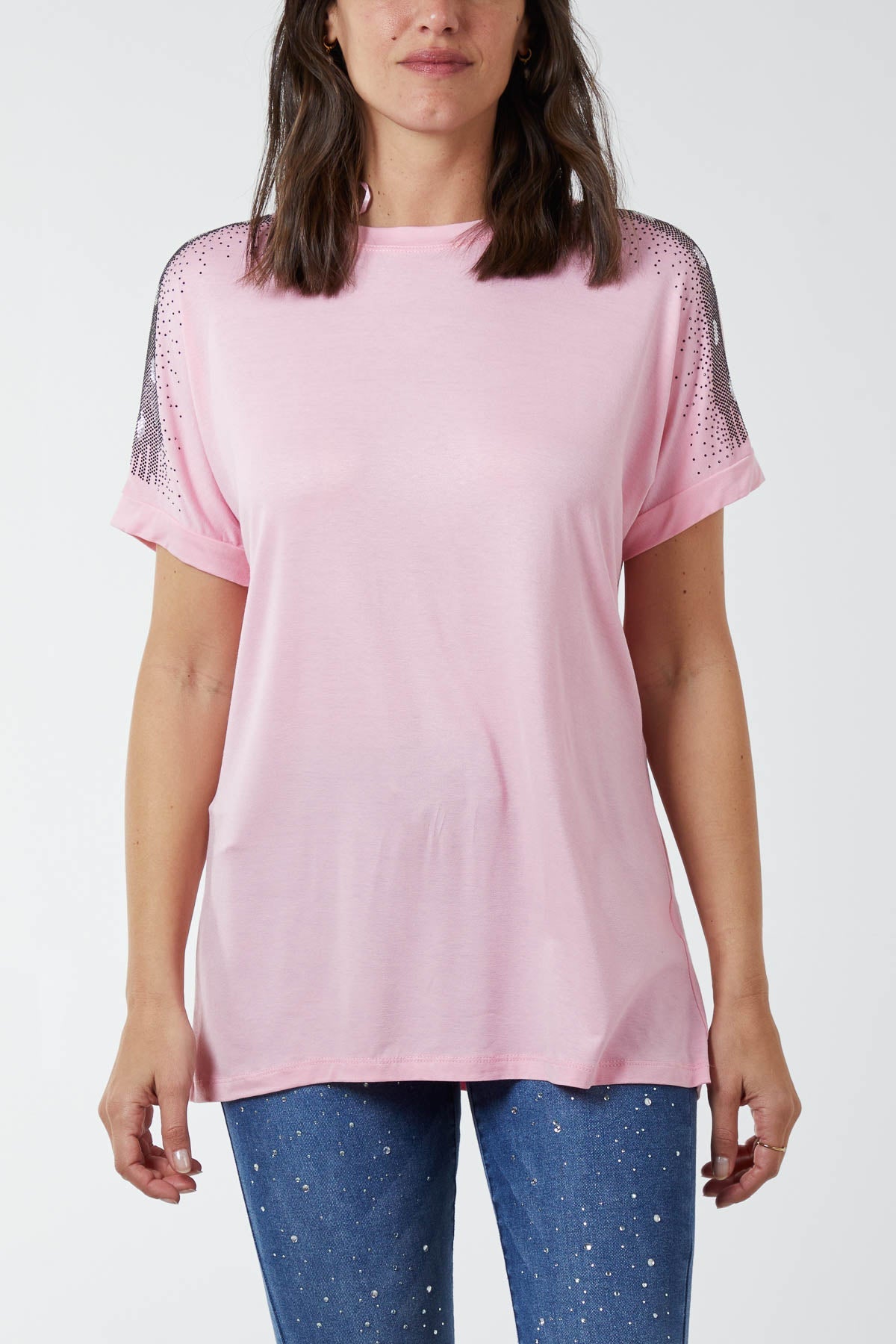 Diamante Shoulder Trim Detail T-Shirt