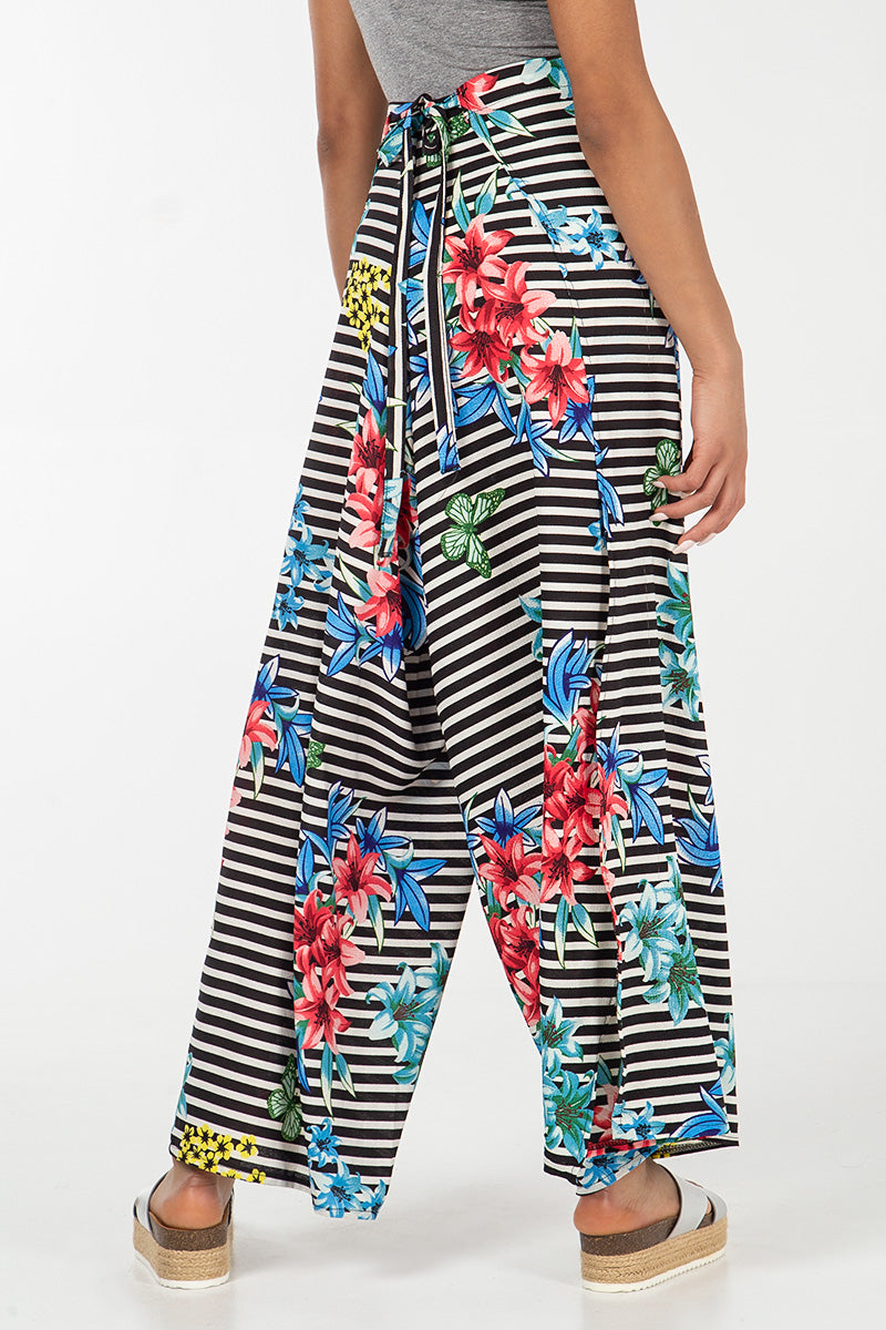 Stripe Floral Multiway Tie / Jumpsuit Trousers